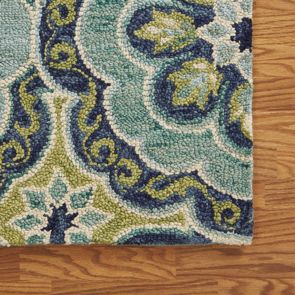 8' X 10' Green Wool Geometric Hand Tufted Area Rug-Area Rugs-DECOROLALA