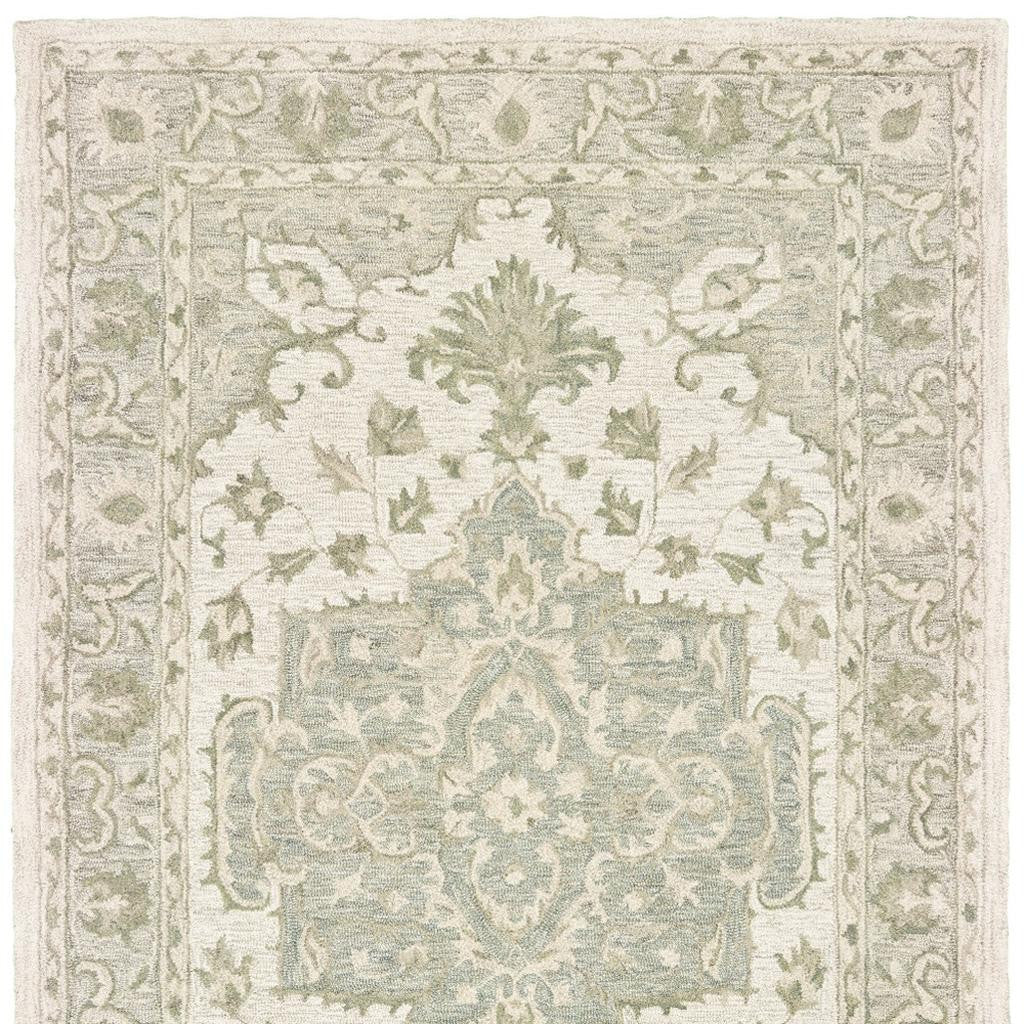 8' X 10' Green and Cream Medallion Area Rug-Area Rugs-DECOROLALA
