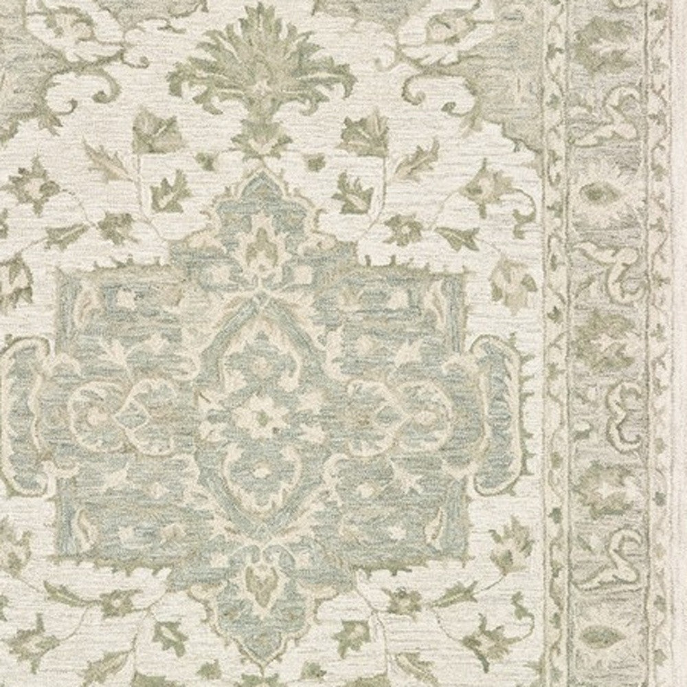 8' X 10' Green and Cream Medallion Area Rug-Area Rugs-DECOROLALA