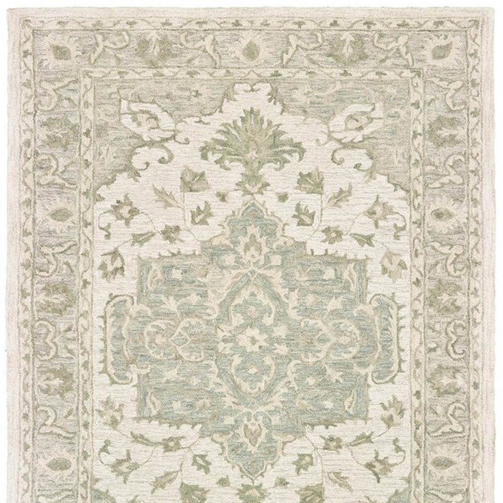 8' X 10' Green and Cream Medallion Area Rug-Area Rugs-DECOROLALA