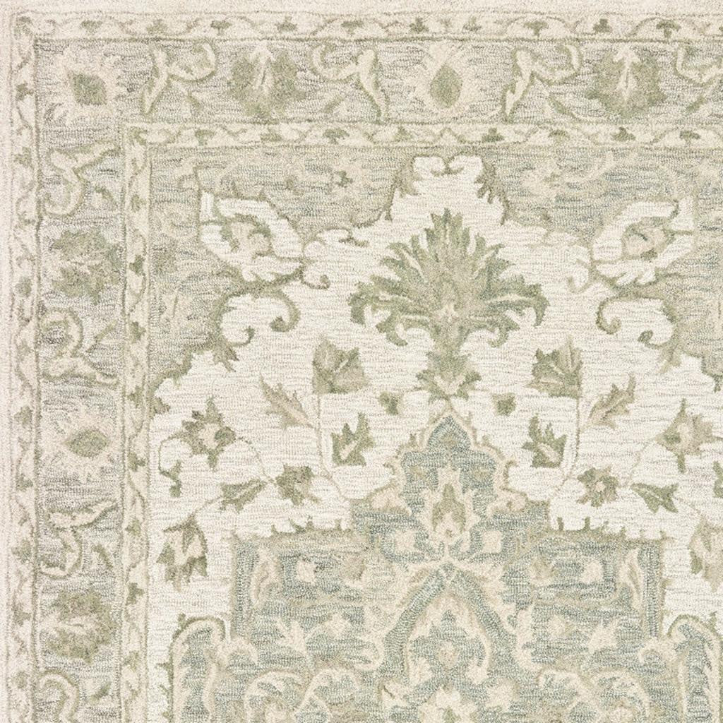 8' X 10' Green and Cream Medallion Area Rug-Area Rugs-DECOROLALA