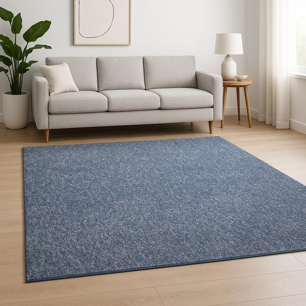 8' X 10' Indigo And Ivory Abstract Shag Hand Woven Area Rug-Area Rugs-DECOROLALA