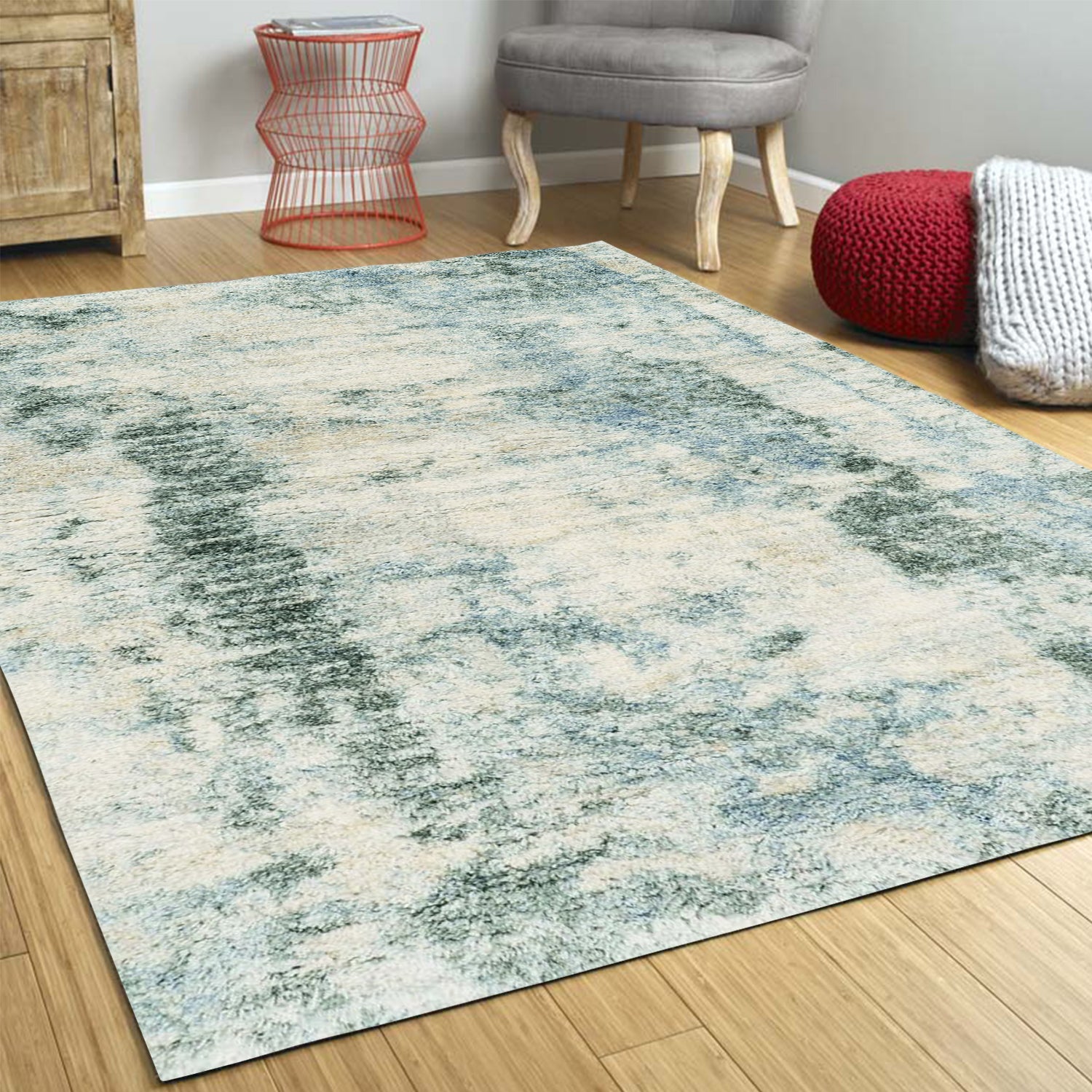 8' X 10' Ivory And Blue Abstract Area Rug-Area Rugs-DECOROLALA