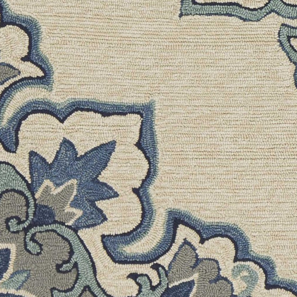 8' X 10' Ivory And Blue Damask Indoor Outdoor Area Rug-Outdoor Rugs-DECOROLALA