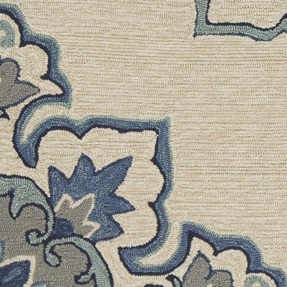 8' X 10' Ivory And Blue Damask Indoor Outdoor Area Rug-Outdoor Rugs-DECOROLALA