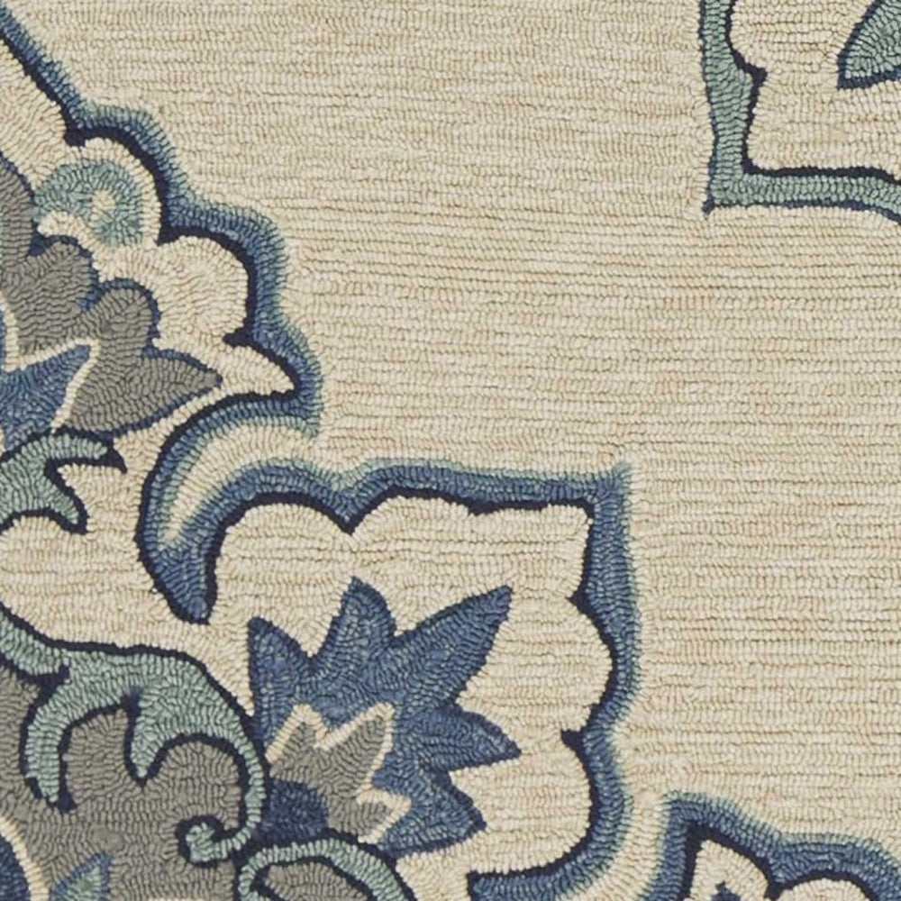 8' X 10' Ivory And Blue Damask Indoor Outdoor Area Rug-Outdoor Rugs-DECOROLALA