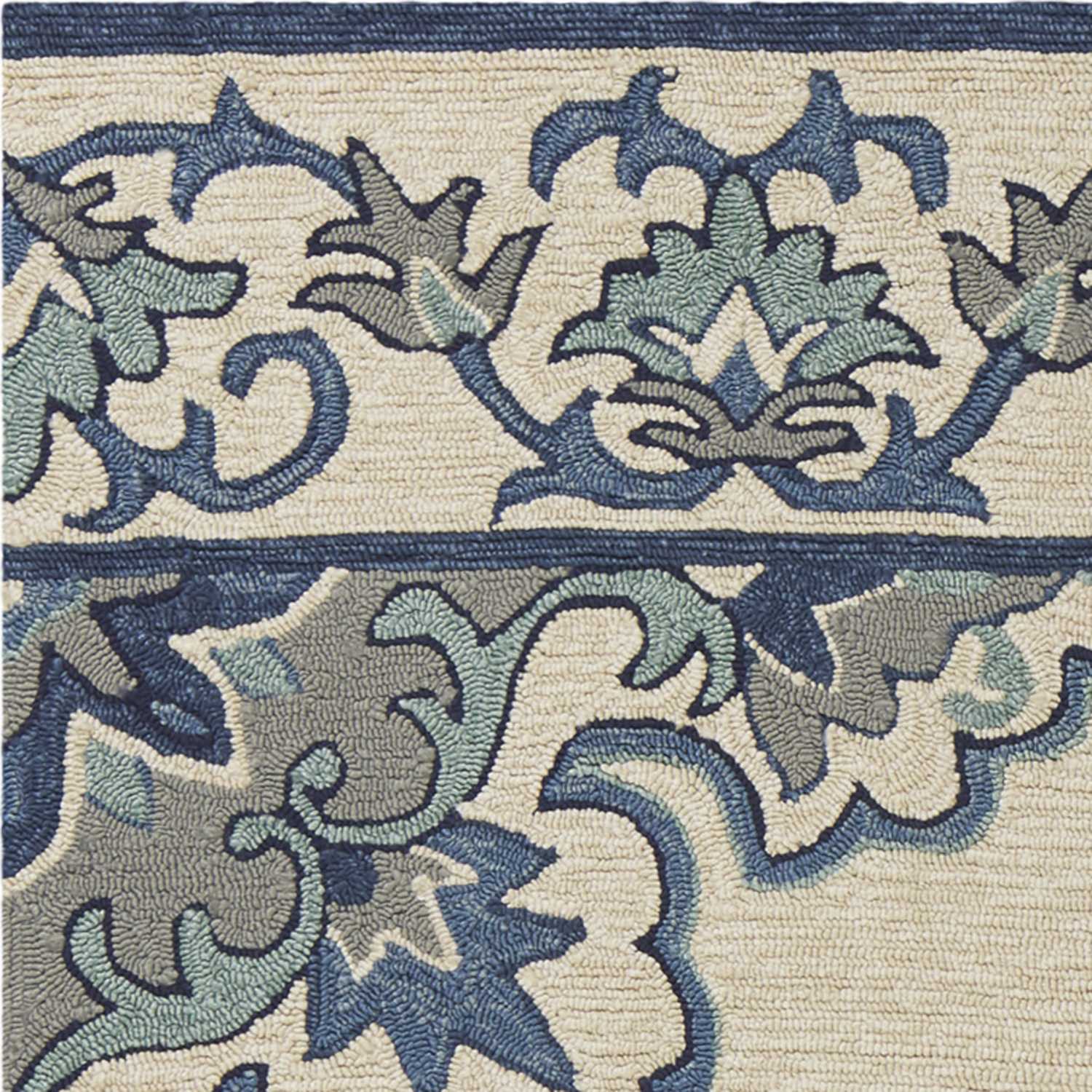 8' X 10' Ivory And Blue Damask Indoor Outdoor Area Rug-Outdoor Rugs-DECOROLALA