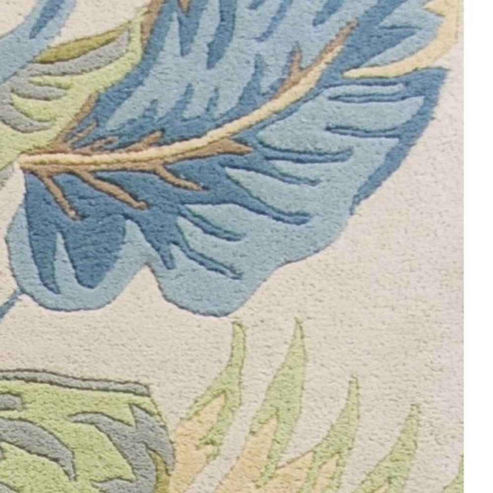8' X 10' Ivory And Blue Wool Botanical Leaves Hand Tufted Area Rug-Area Rugs-DECOROLALA
