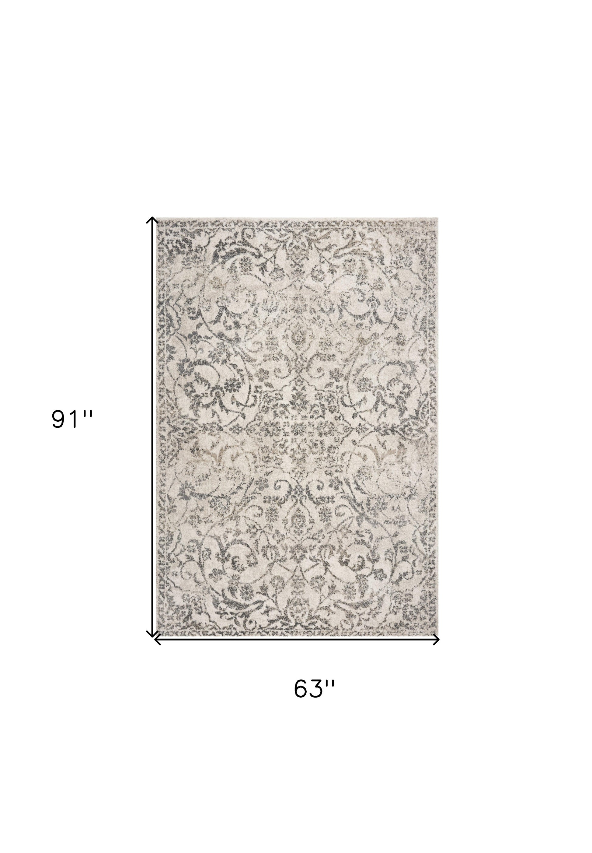 8' X 10' Ivory And Brown Floral Medallion Distressed Area Rug-Area Rugs-DECOROLALA