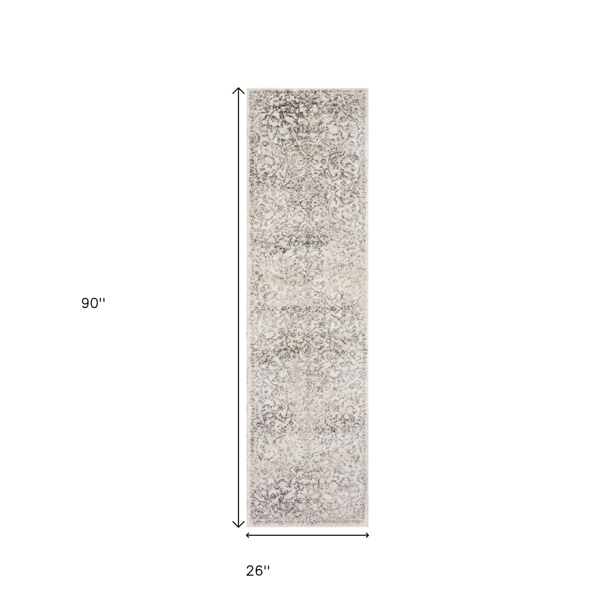 8' X 10' Ivory And Brown Floral Medallion Distressed Area Rug-Area Rugs-DECOROLALA