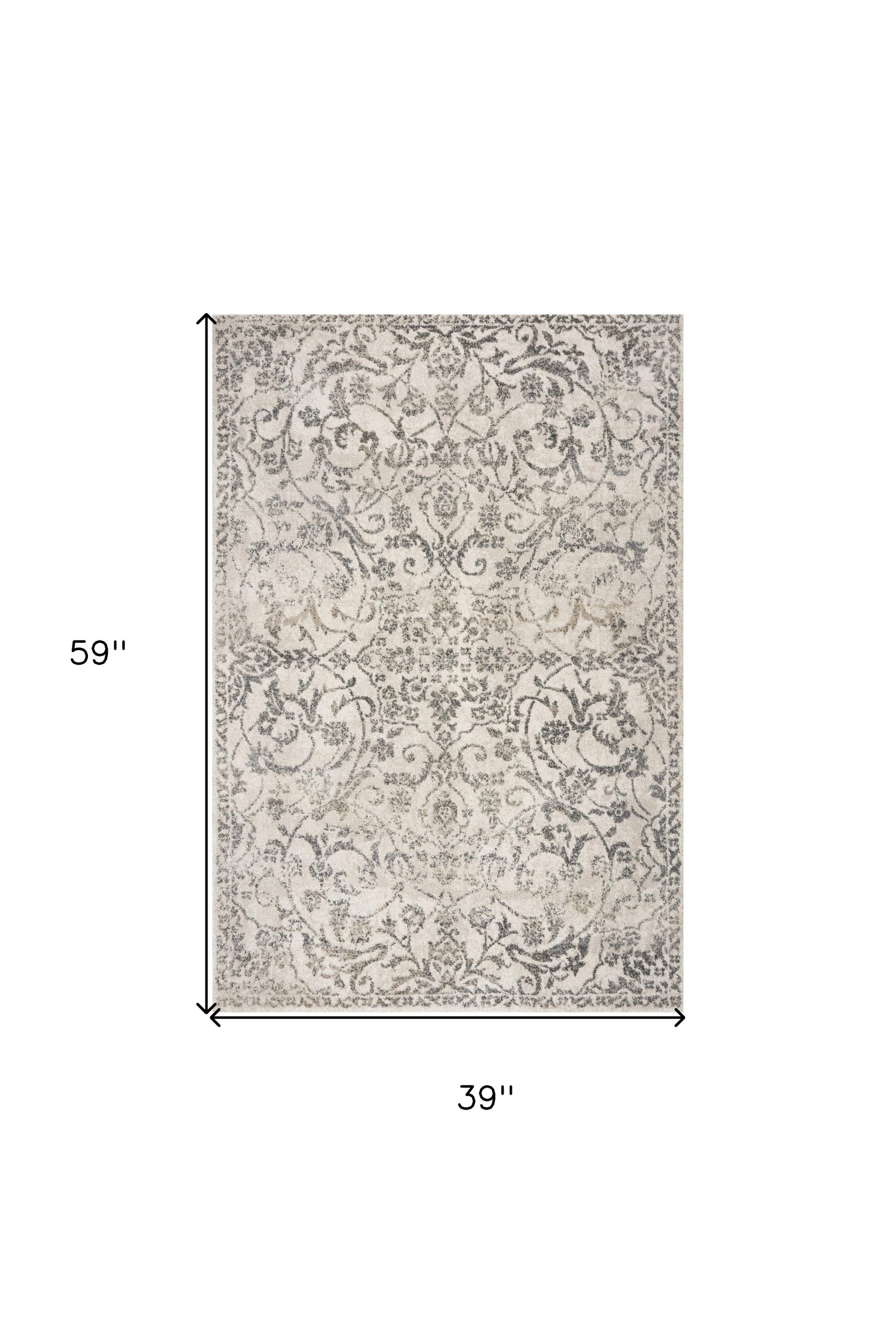 8' X 10' Ivory And Brown Floral Medallion Distressed Area Rug-Area Rugs-DECOROLALA