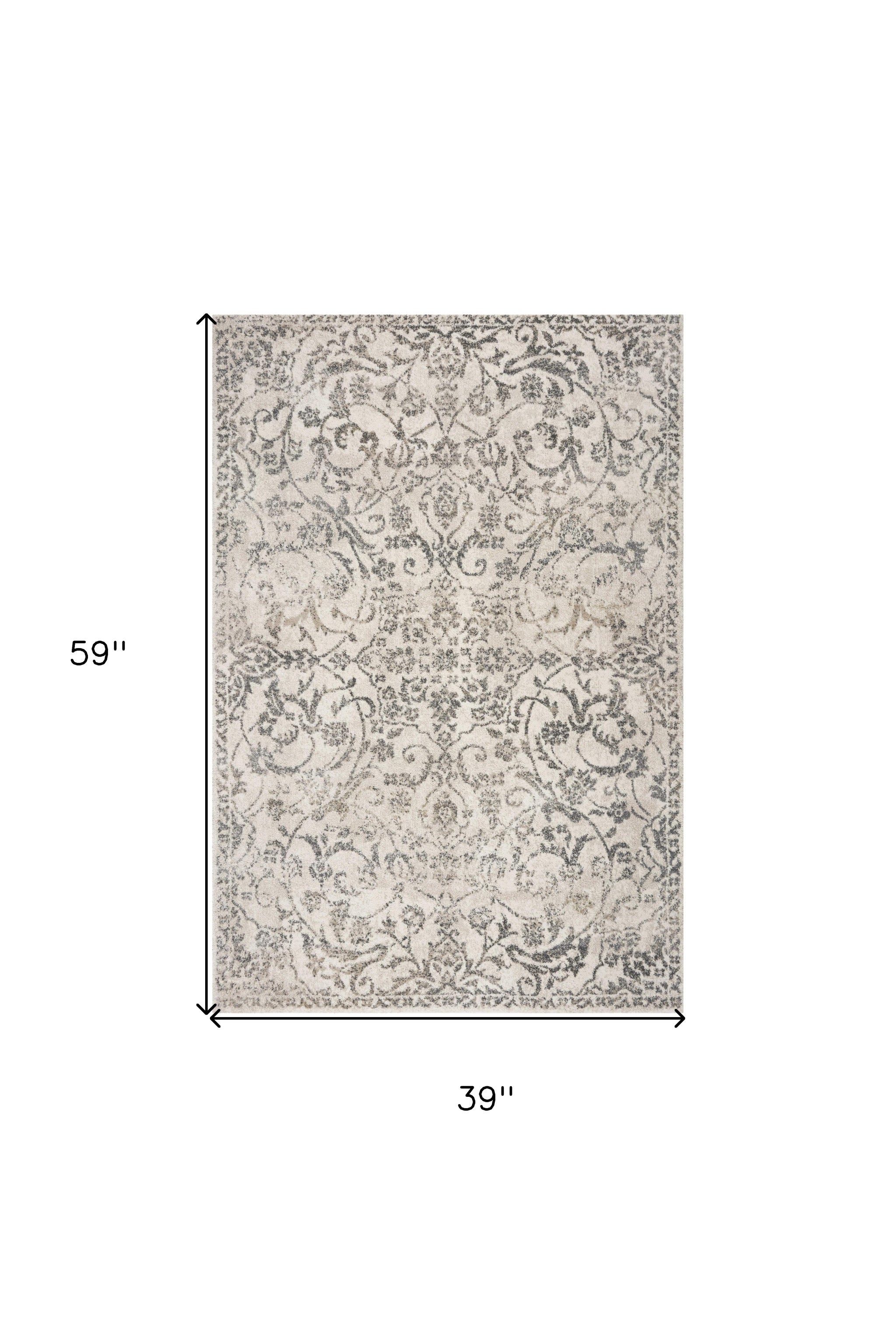 8' X 10' Ivory And Brown Floral Medallion Distressed Area Rug-Area Rugs-DECOROLALA