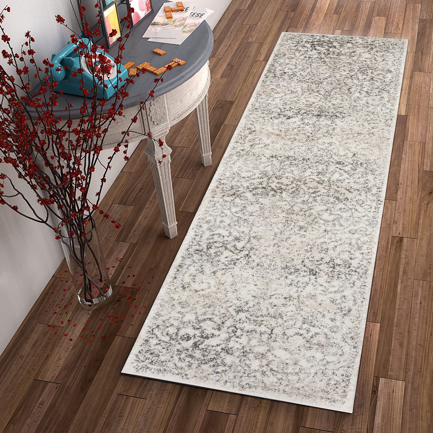8' X 10' Ivory And Brown Floral Medallion Distressed Area Rug-Area Rugs-DECOROLALA