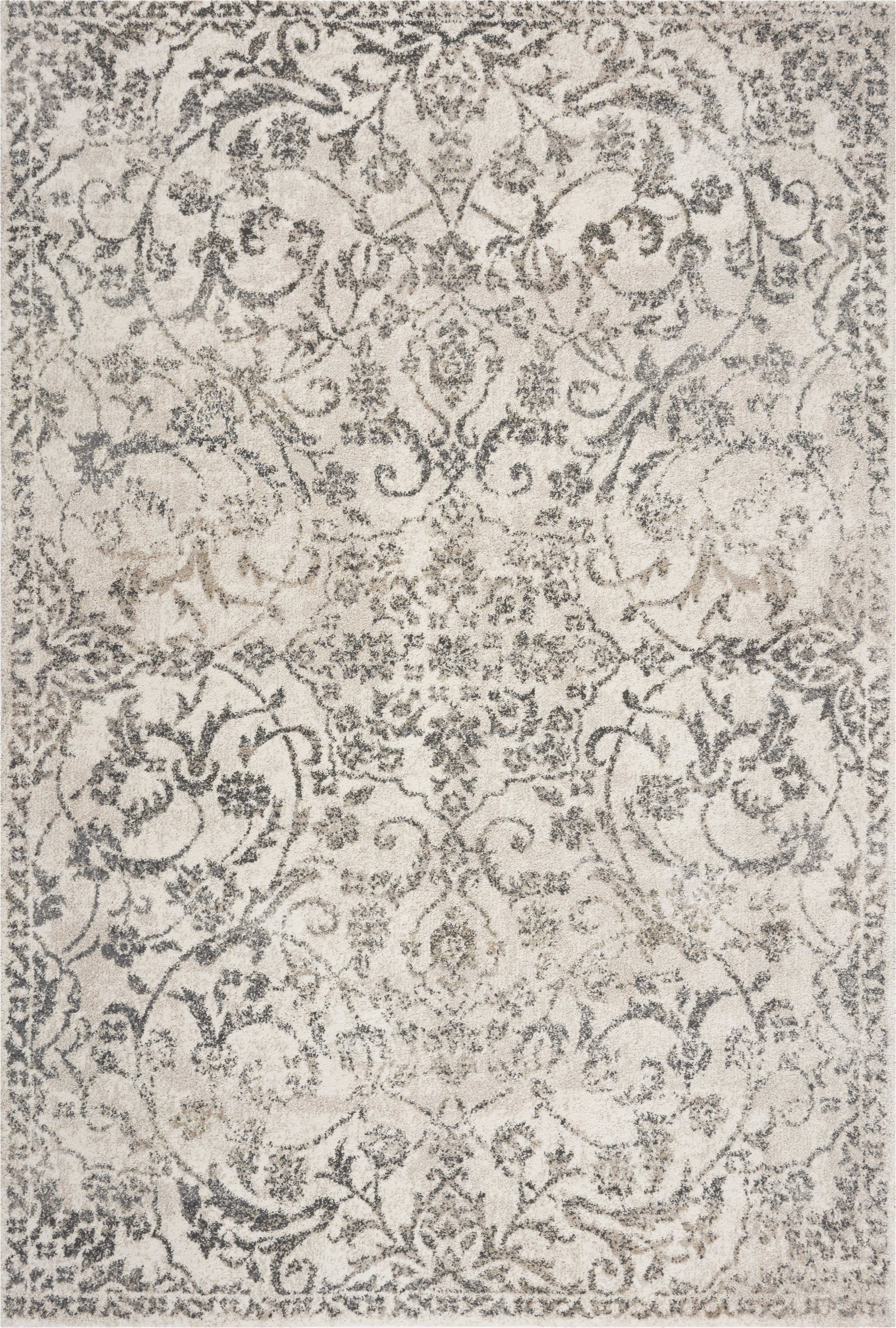 8' X 10' Ivory And Brown Floral Medallion Distressed Area Rug-Area Rugs-DECOROLALA