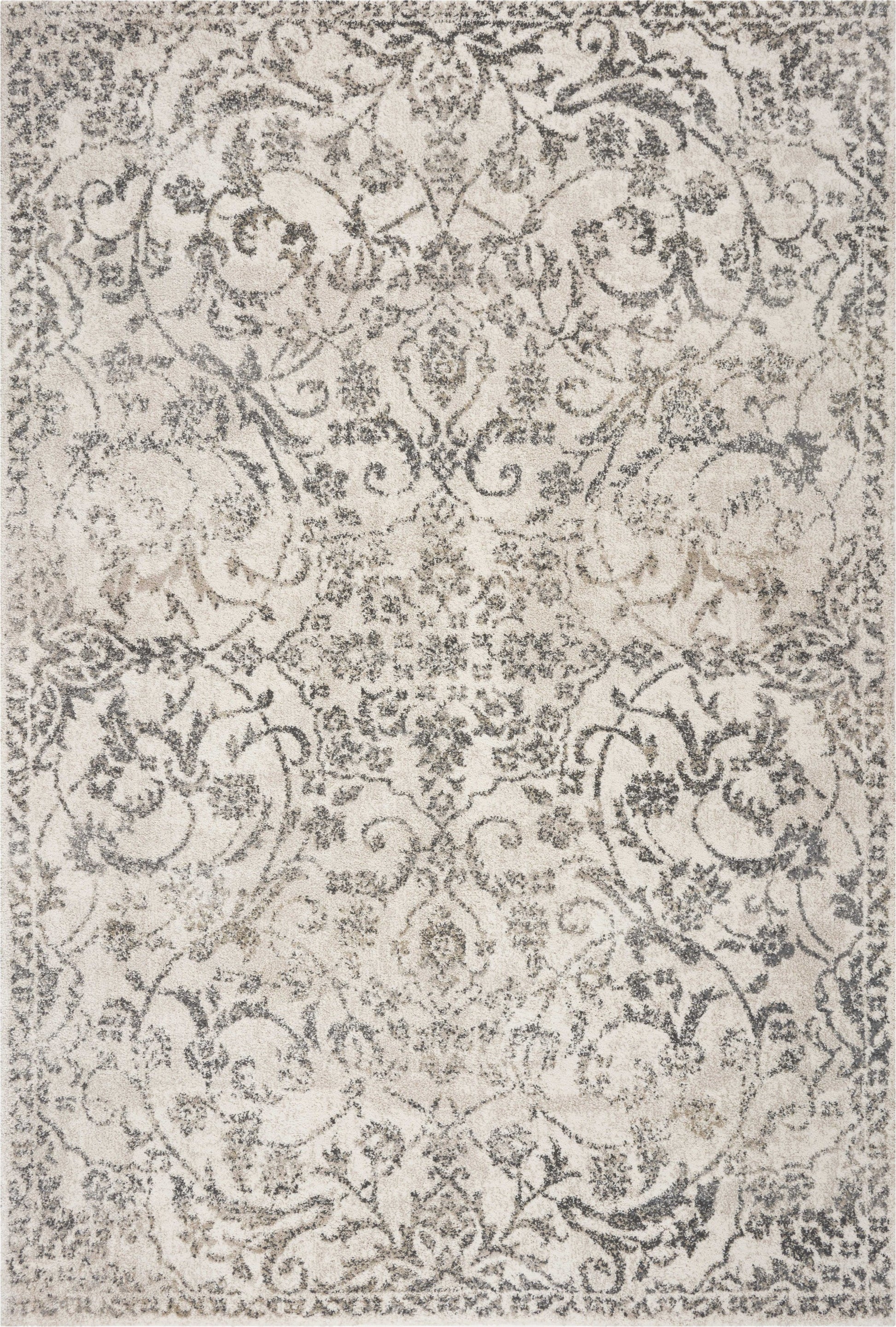8' X 10' Ivory And Brown Floral Medallion Distressed Area Rug-Area Rugs-DECOROLALA
