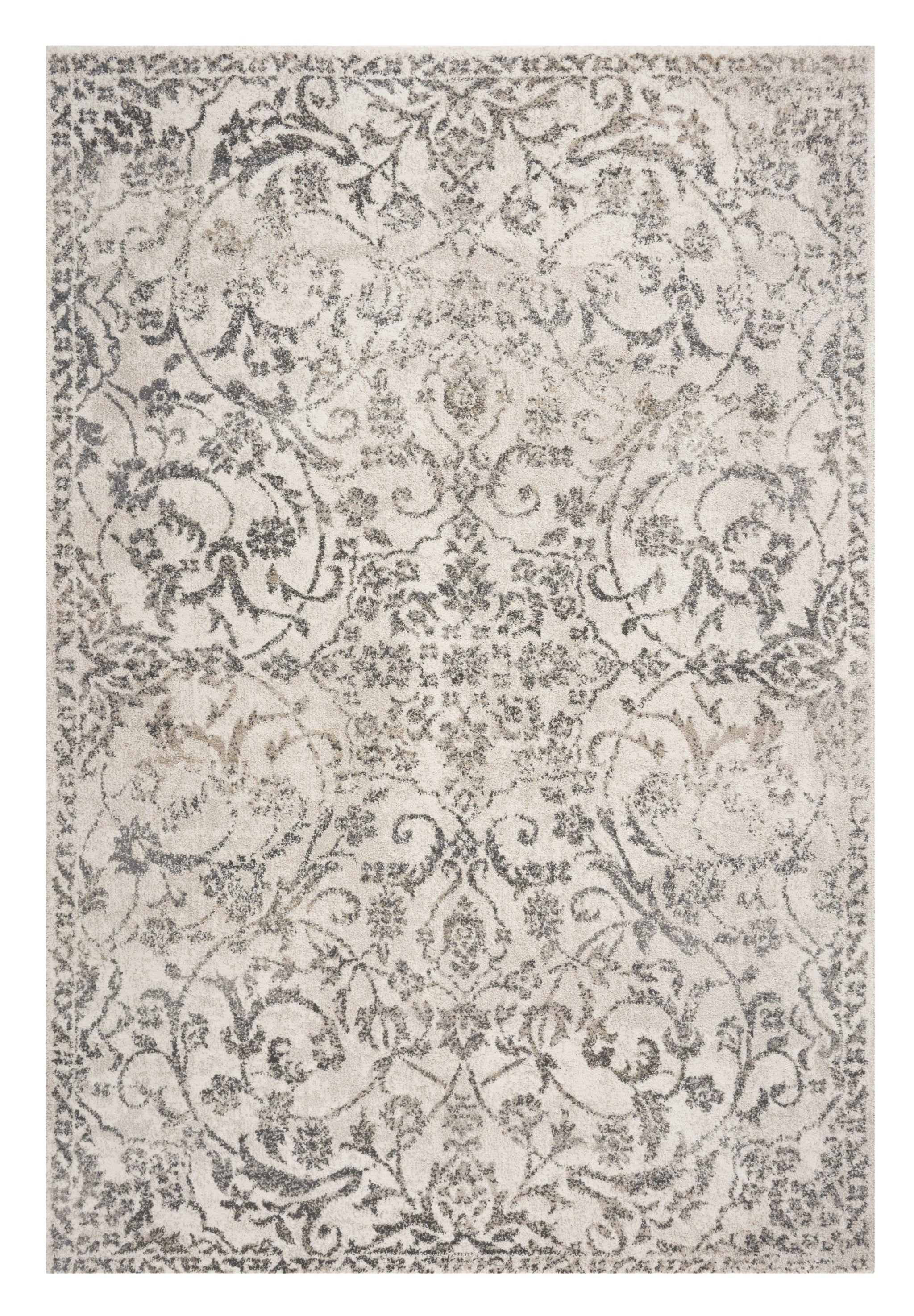 8' X 10' Ivory And Brown Floral Medallion Distressed Area Rug-Area Rugs-DECOROLALA