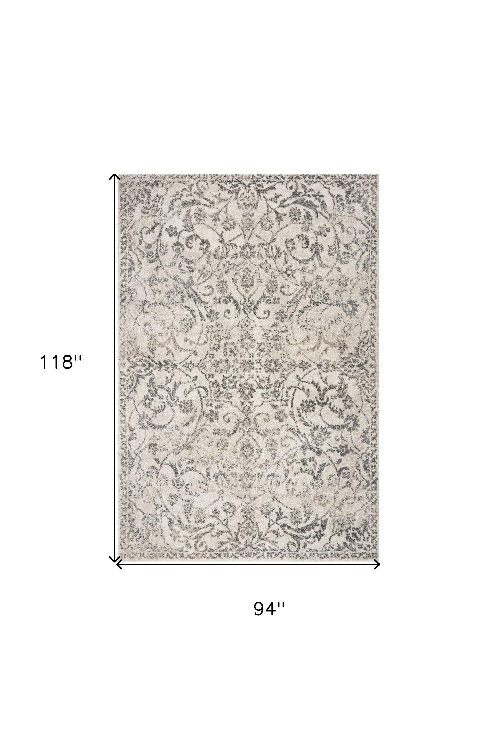 8' X 10' Ivory And Brown Floral Medallion Distressed Area Rug-Area Rugs-DECOROLALA