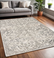 8' X 10' Ivory And Brown Floral Medallion Distressed Area Rug-Area Rugs-DECOROLALA