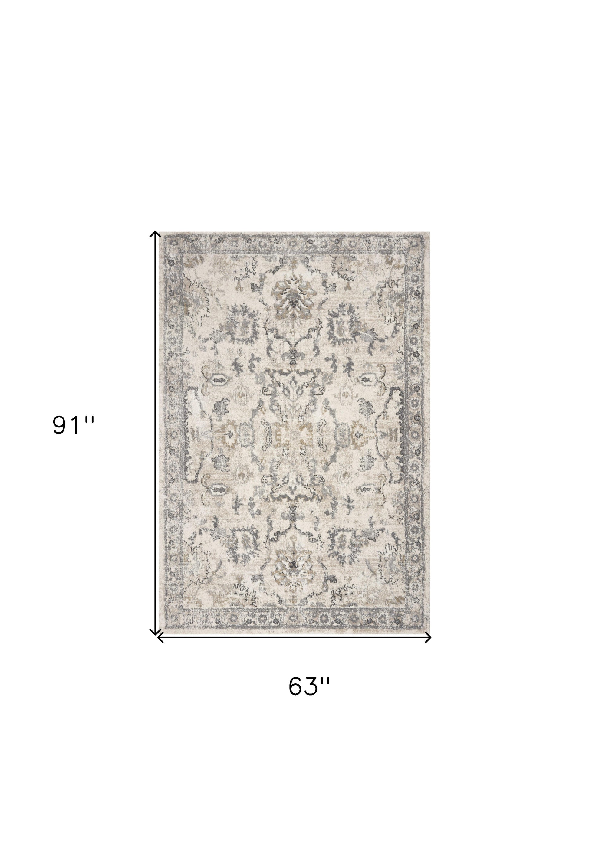 8' X 10' Ivory And Gray Floral Medallion Area Rug-Area Rugs-DECOROLALA