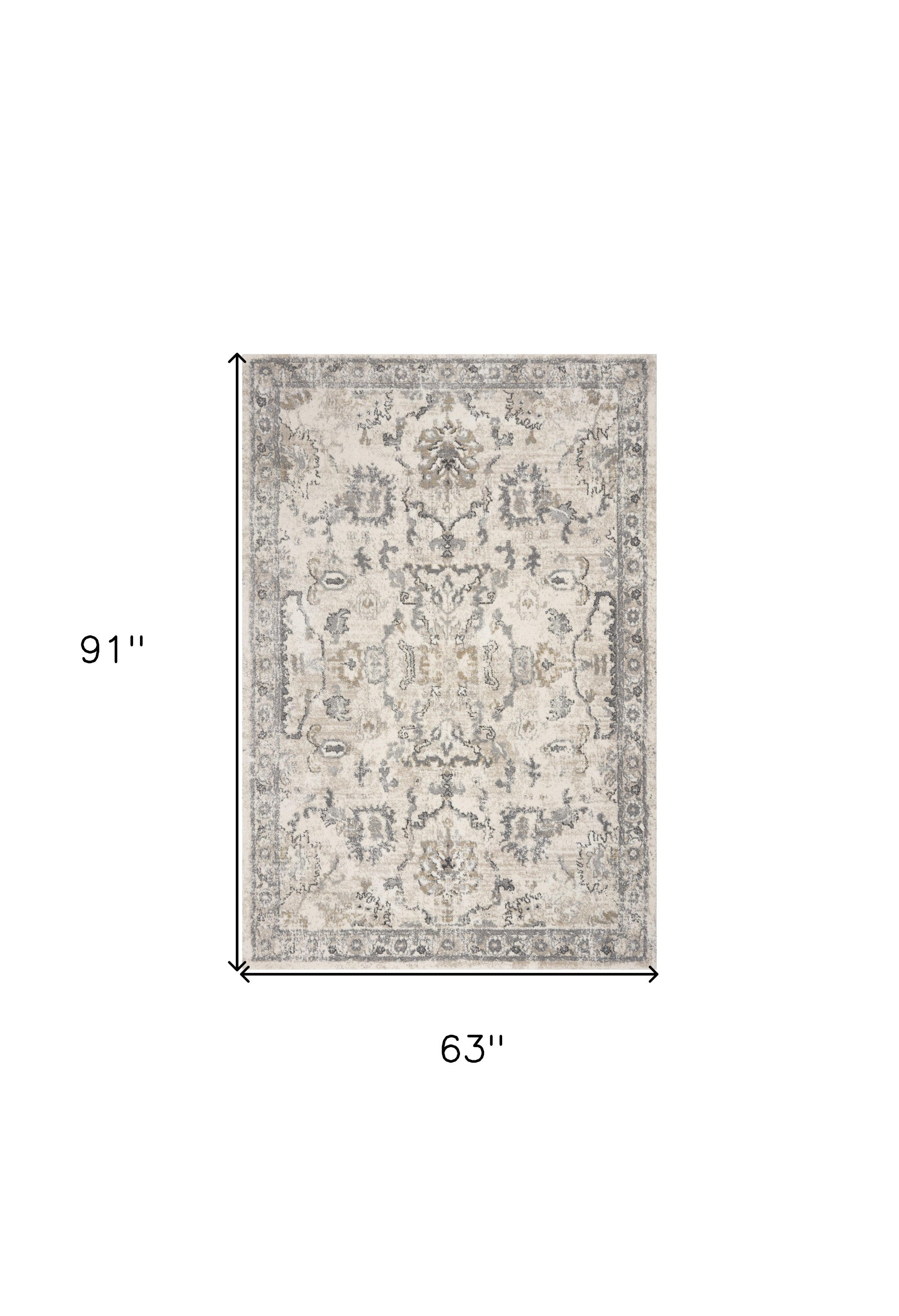 8' X 10' Ivory And Gray Floral Medallion Area Rug-Area Rugs-DECOROLALA