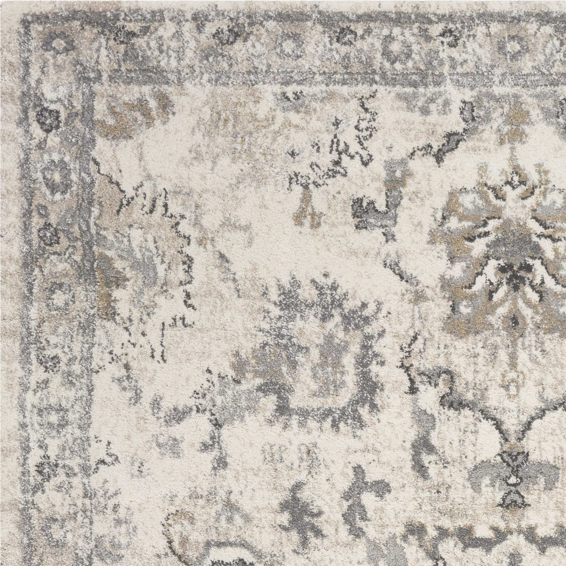 8' X 10' Ivory And Gray Floral Medallion Area Rug-Area Rugs-DECOROLALA