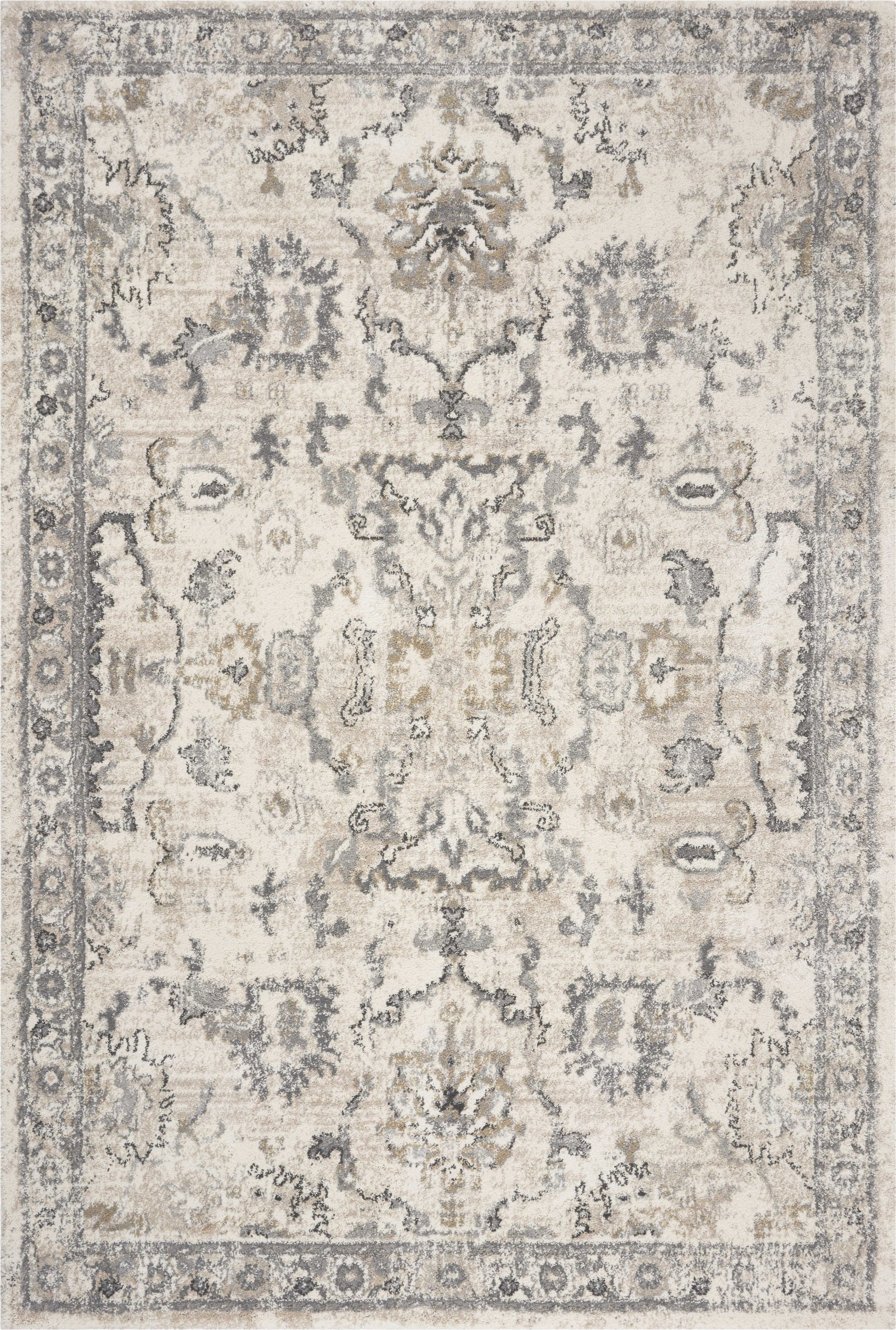 8' X 10' Ivory And Gray Floral Medallion Area Rug-Area Rugs-DECOROLALA
