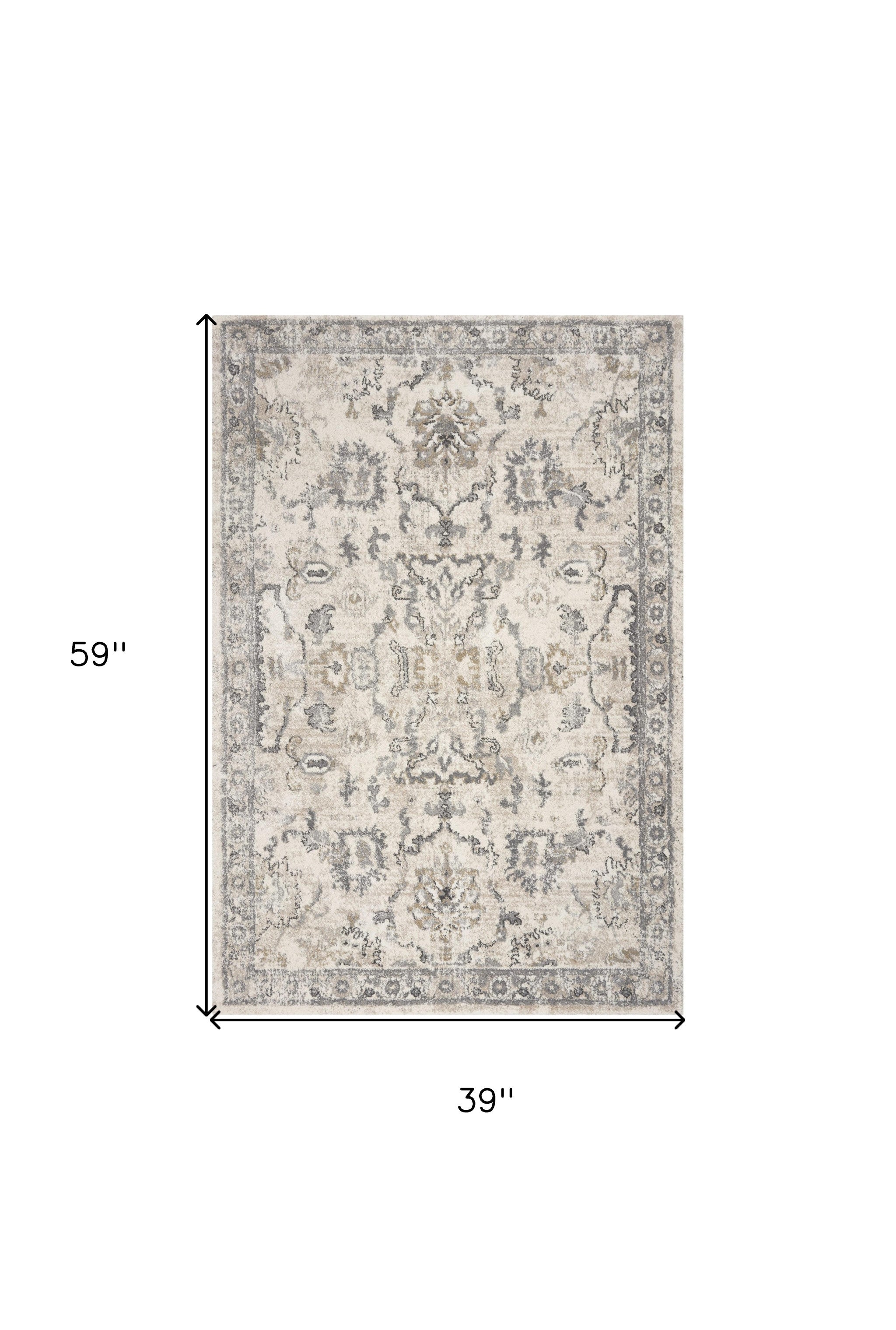8' X 10' Ivory And Gray Floral Medallion Area Rug-Area Rugs-DECOROLALA