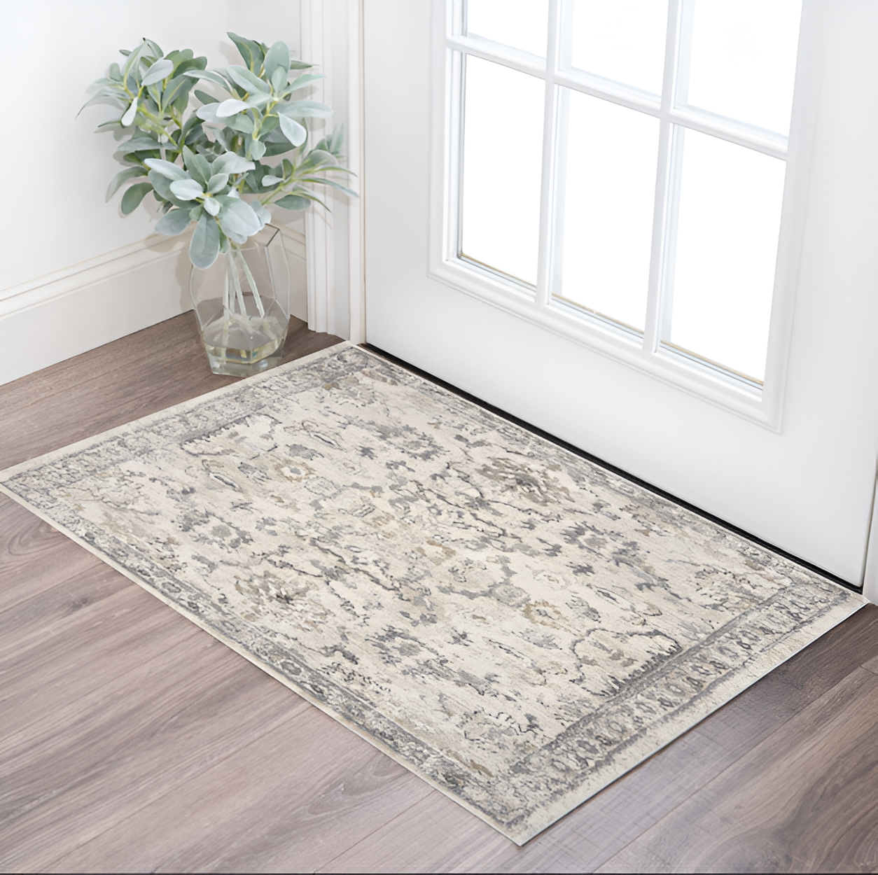8' X 10' Ivory And Gray Floral Medallion Area Rug-Area Rugs-DECOROLALA