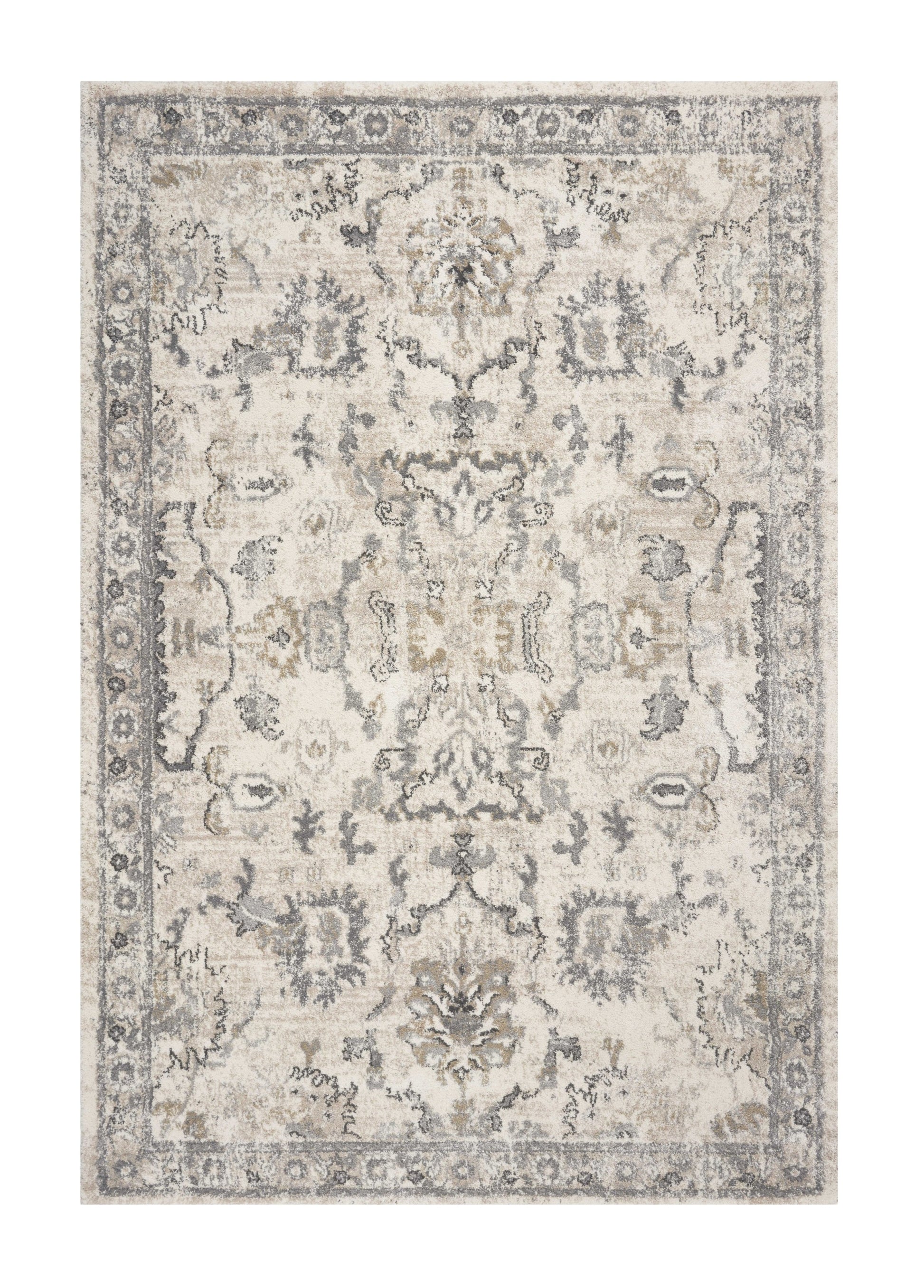 8' X 10' Ivory And Gray Floral Medallion Area Rug-Area Rugs-DECOROLALA