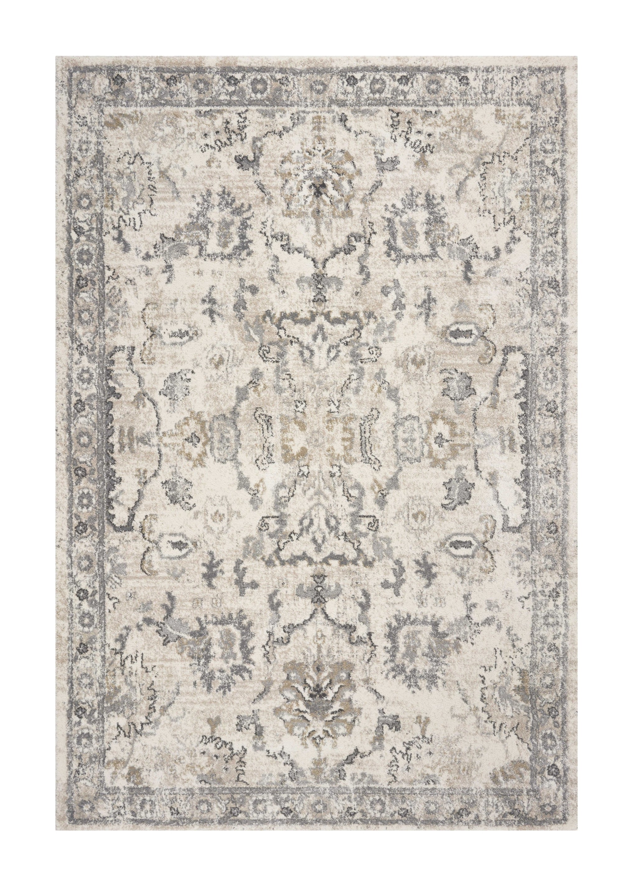 8' X 10' Ivory And Gray Floral Medallion Area Rug-Area Rugs-DECOROLALA