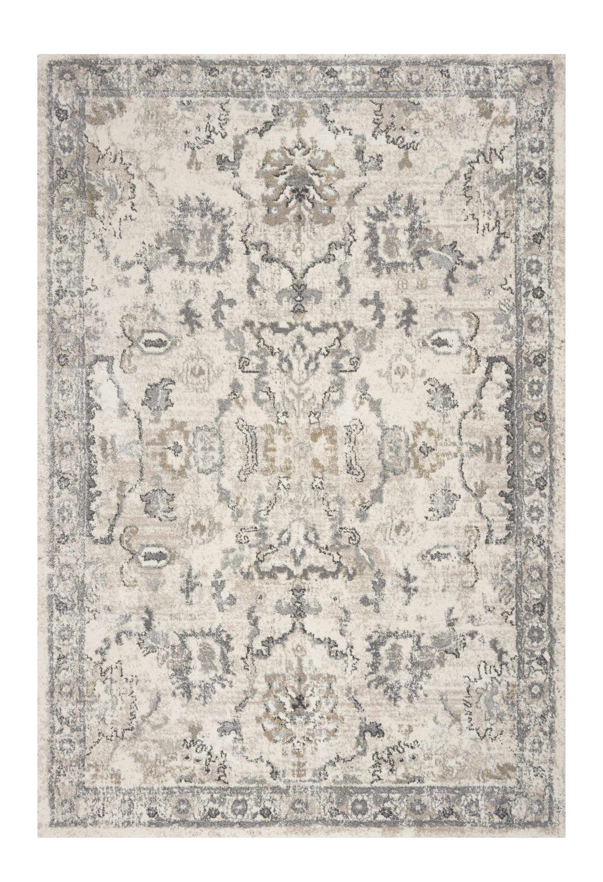 8' X 10' Ivory And Gray Floral Medallion Area Rug-Area Rugs-DECOROLALA