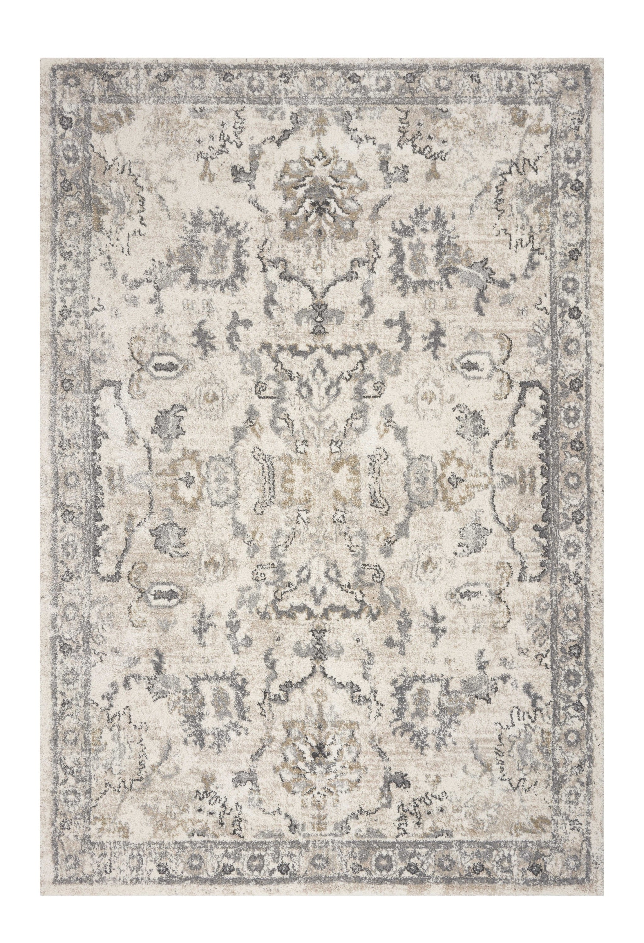 8' X 10' Ivory And Gray Floral Medallion Area Rug-Area Rugs-DECOROLALA