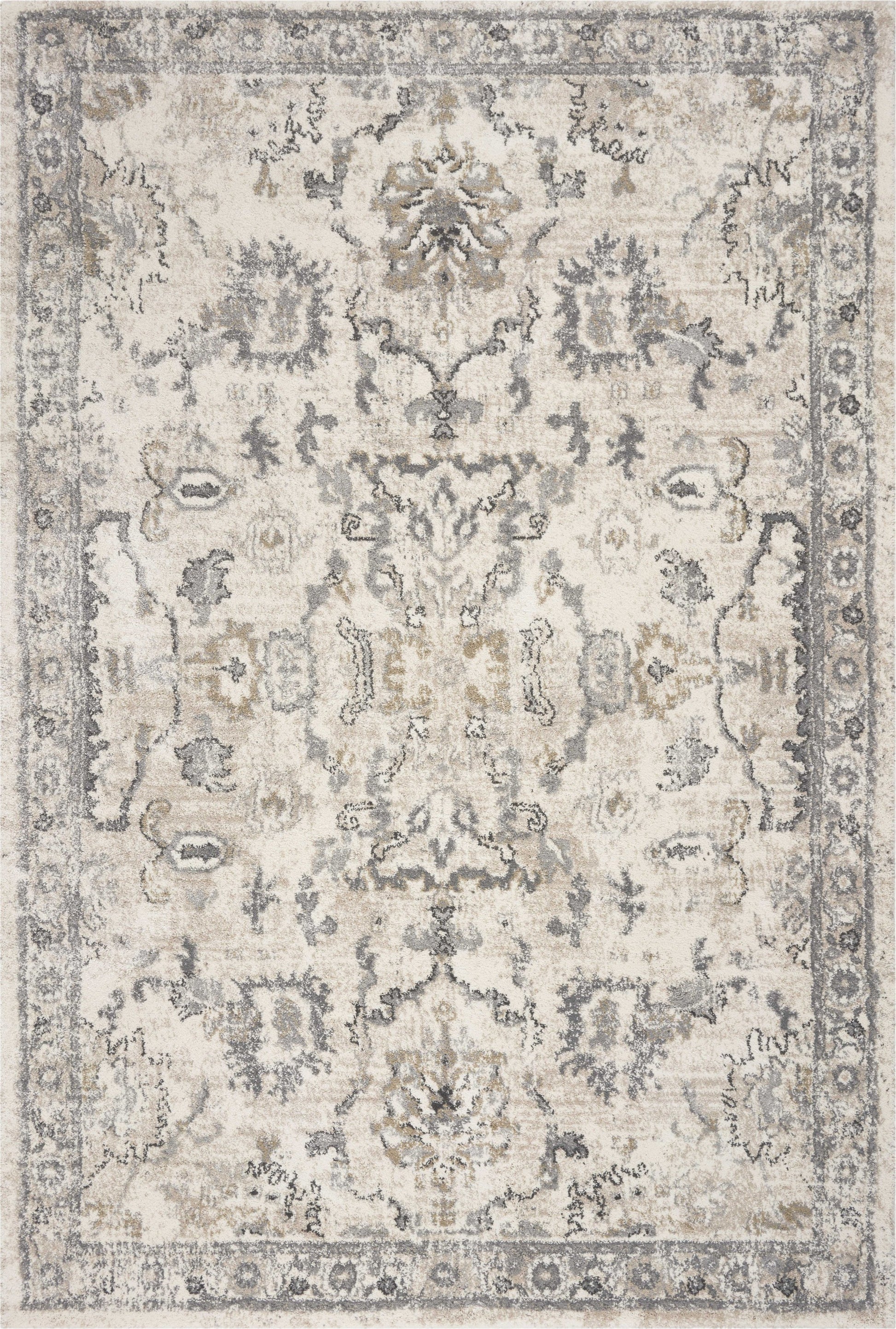 8' X 10' Ivory And Gray Floral Medallion Area Rug-Area Rugs-DECOROLALA