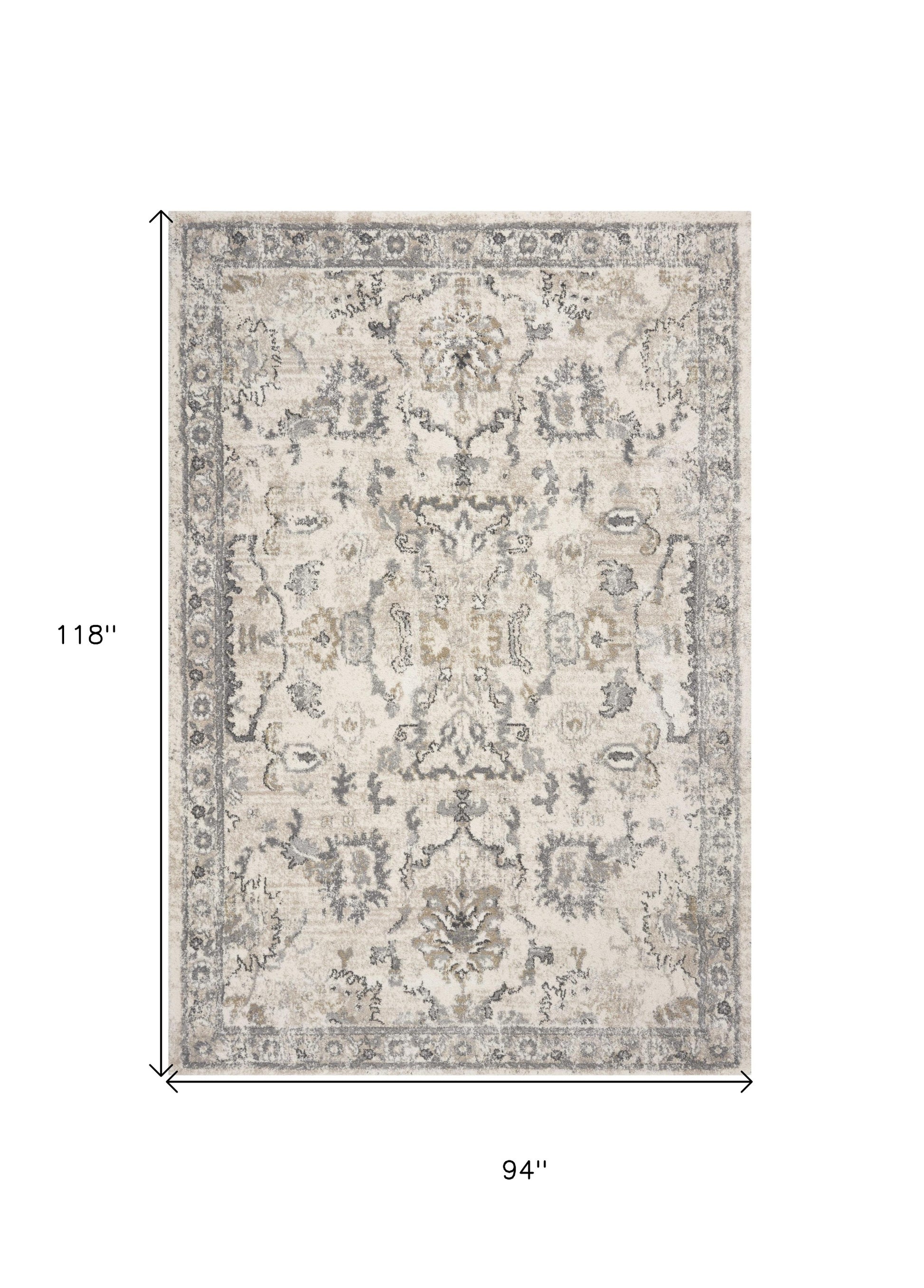 8' X 10' Ivory And Gray Floral Medallion Area Rug-Area Rugs-DECOROLALA