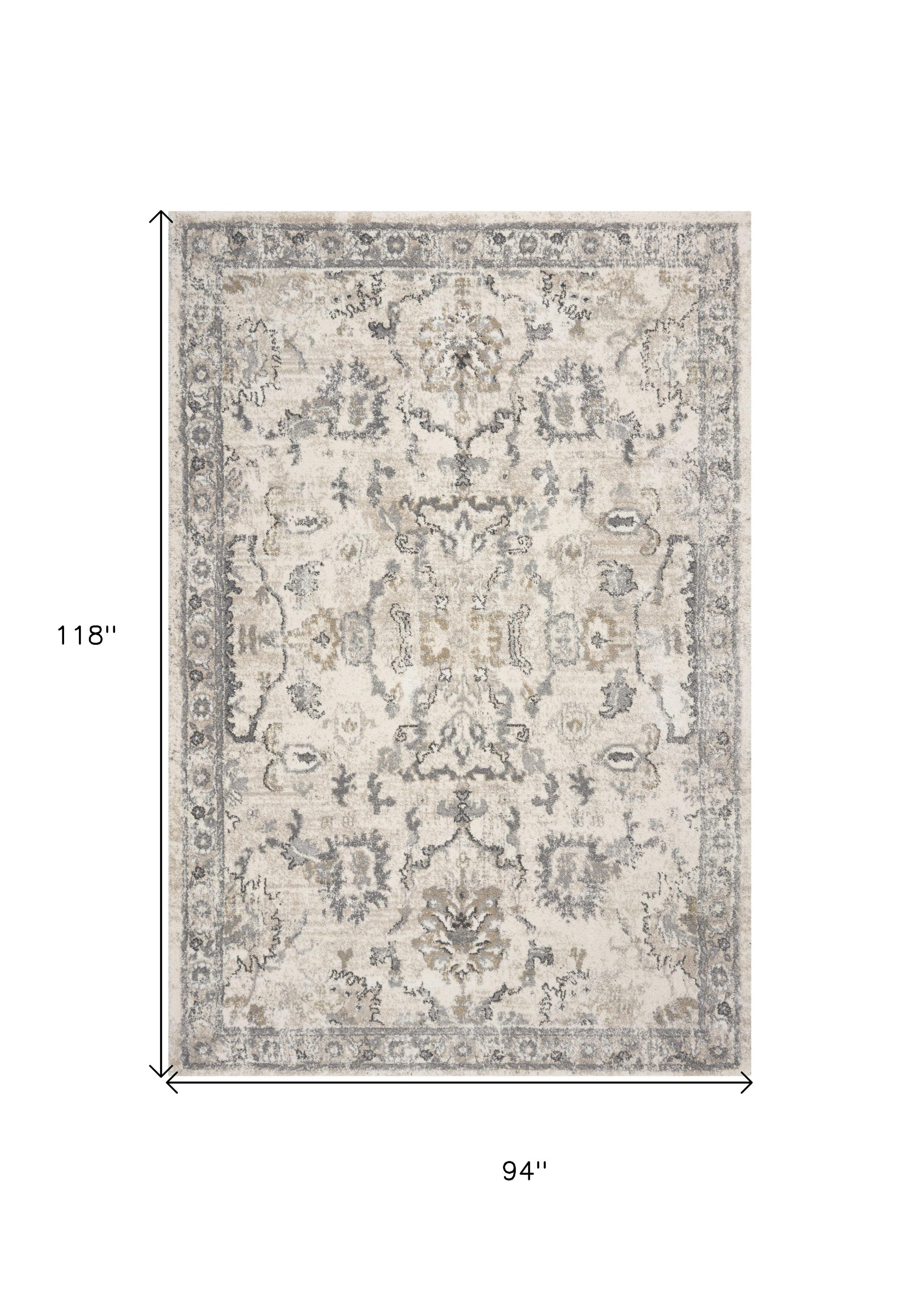 8' X 10' Ivory And Gray Floral Medallion Area Rug-Area Rugs-DECOROLALA