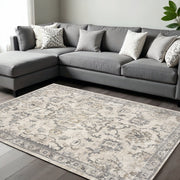 8' X 10' Ivory And Gray Floral Medallion Area Rug-Area Rugs-DECOROLALA