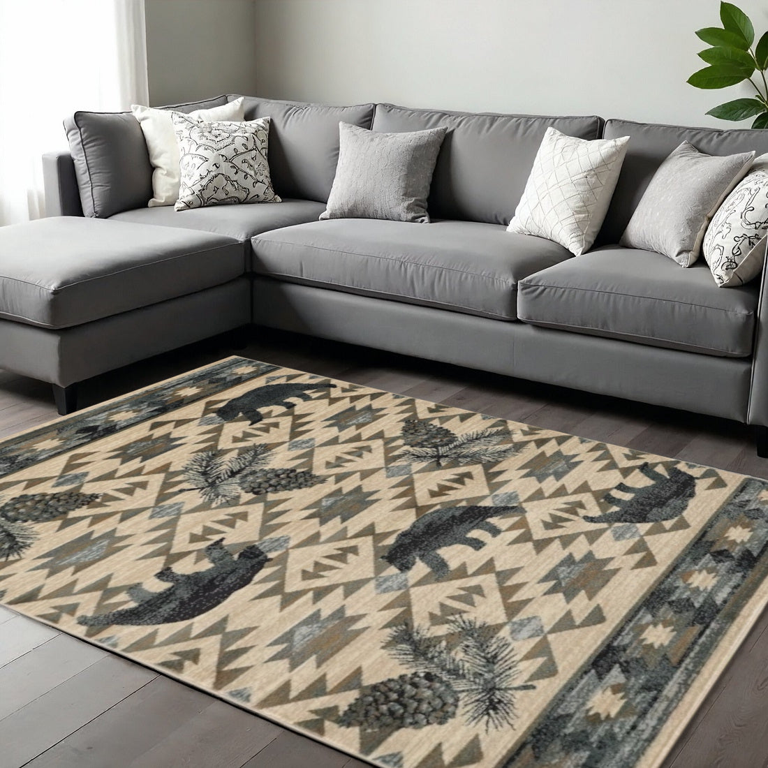 8' X 10' Ivory And Gray Woodland Lodge Area Rug-Area Rugs-DECOROLALA