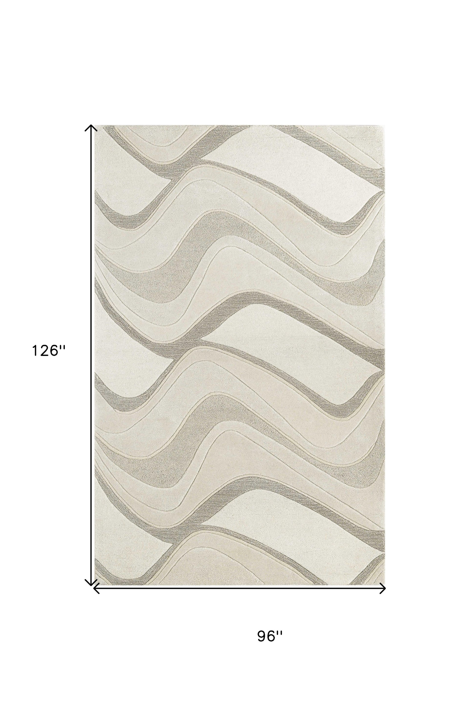 8' X 10' Ivory And Gray Wool Abstract Hand Tufted Area Rug-Area Rugs-DECOROLALA