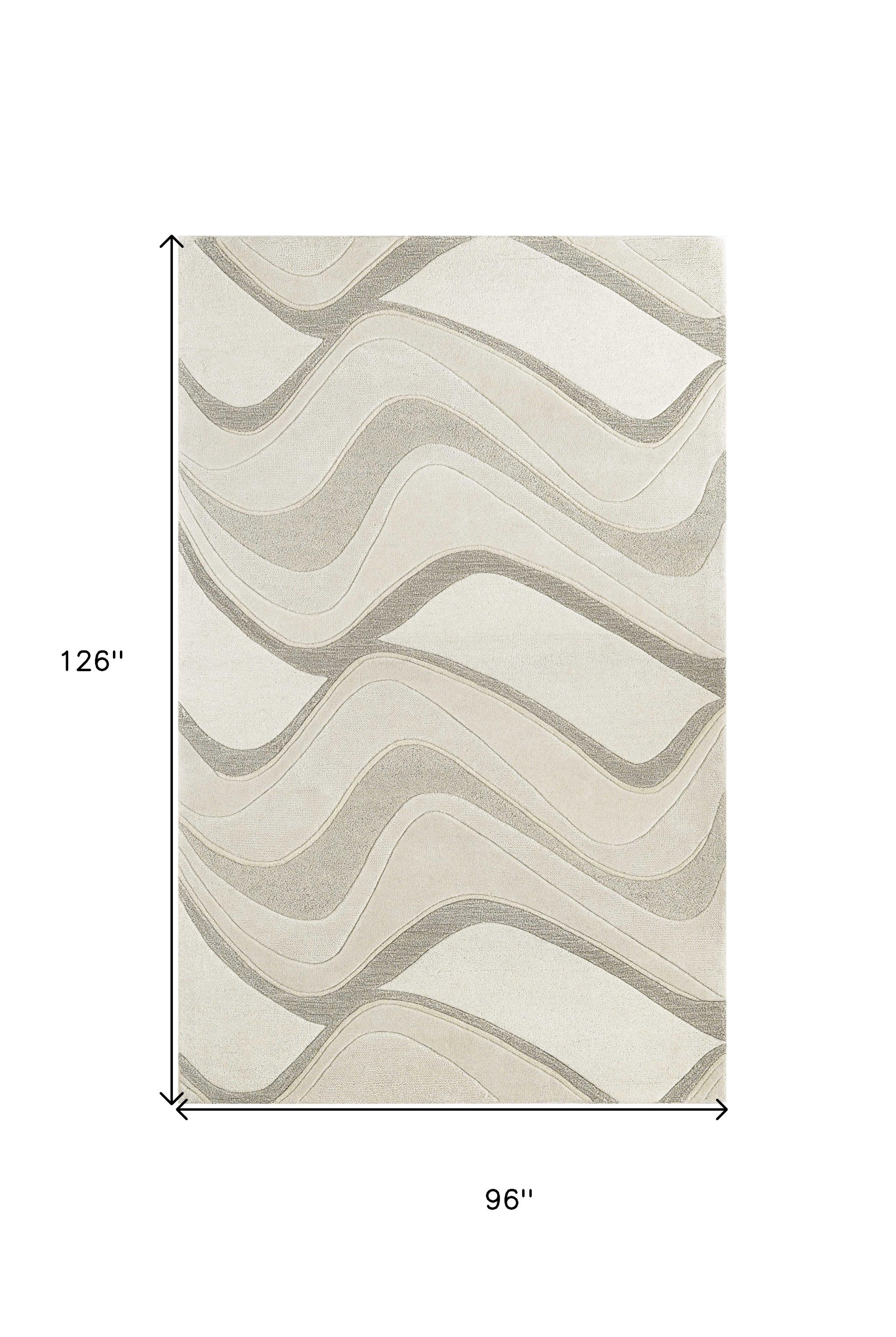 8' X 10' Ivory And Gray Wool Abstract Hand Tufted Area Rug-Area Rugs-DECOROLALA