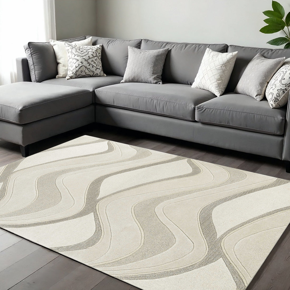 8' X 10' Ivory And Gray Wool Abstract Hand Tufted Area Rug-Area Rugs-DECOROLALA