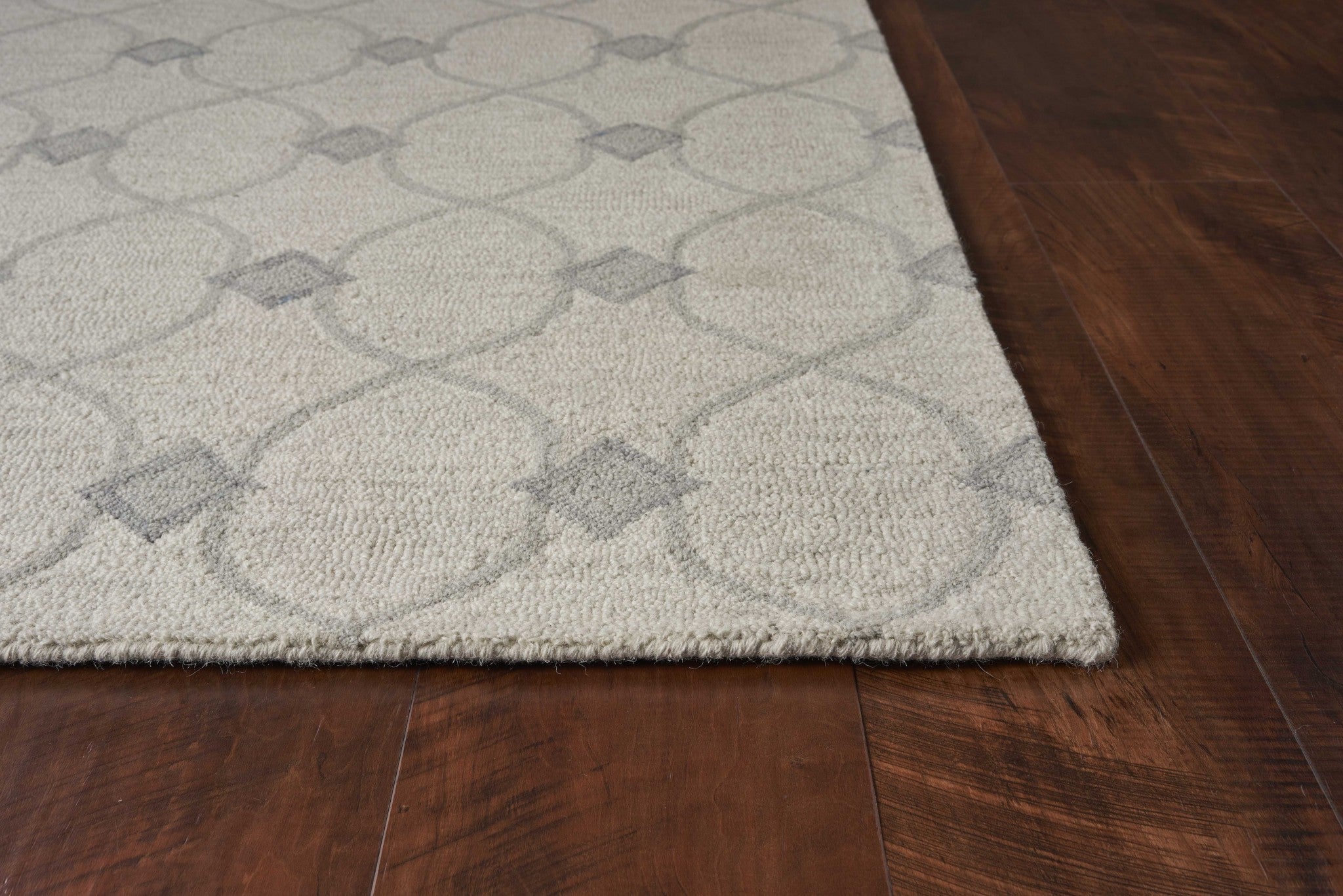 8' X 10' Ivory And Gray Wool Ogee Hand Tufted Area Rug-Area Rugs-DECOROLALA