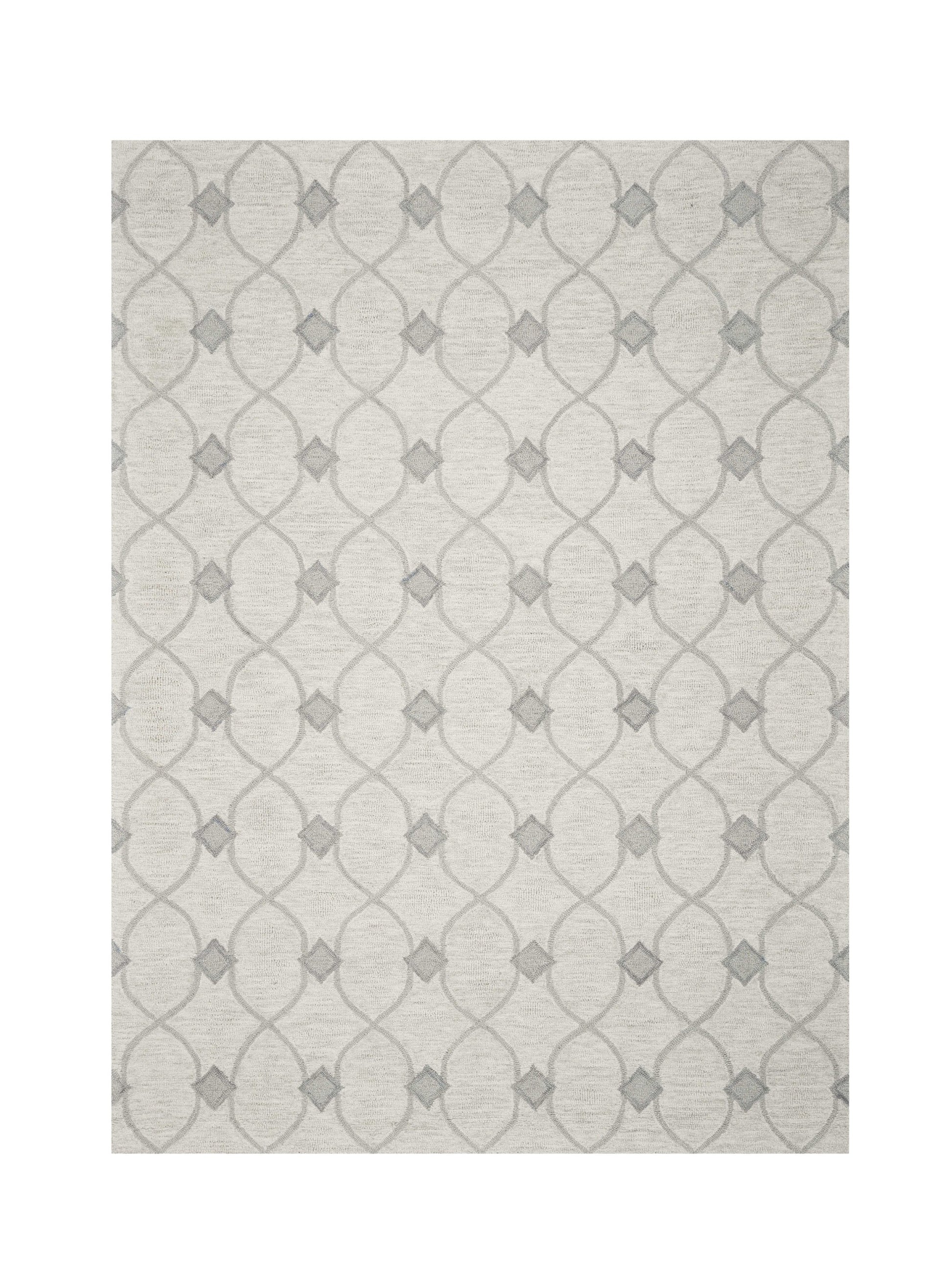 8' X 10' Ivory And Gray Wool Ogee Hand Tufted Area Rug-Area Rugs-DECOROLALA
