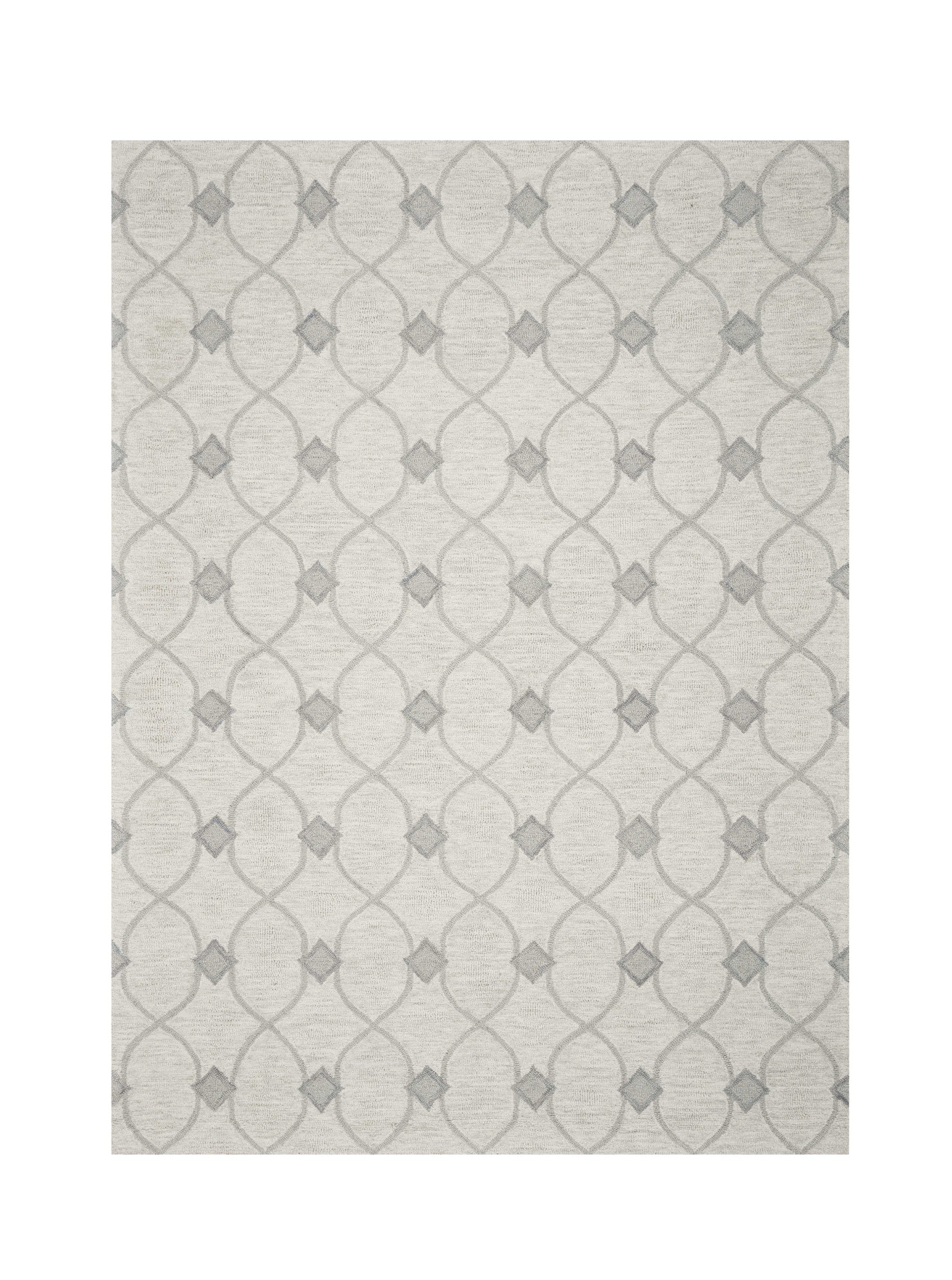 8' X 10' Ivory And Gray Wool Ogee Hand Tufted Area Rug-Area Rugs-DECOROLALA