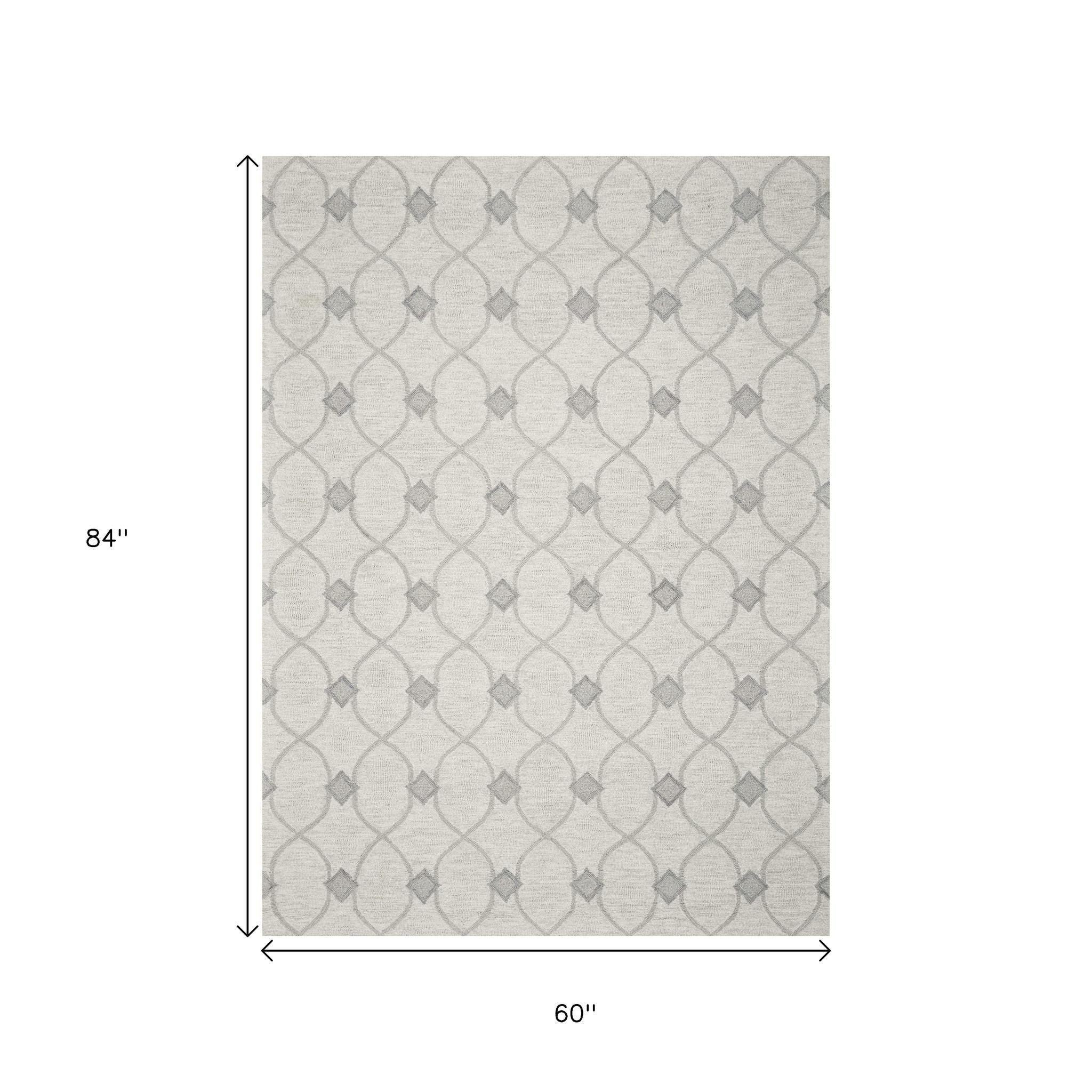 8' X 10' Ivory And Gray Wool Ogee Hand Tufted Area Rug-Area Rugs-DECOROLALA