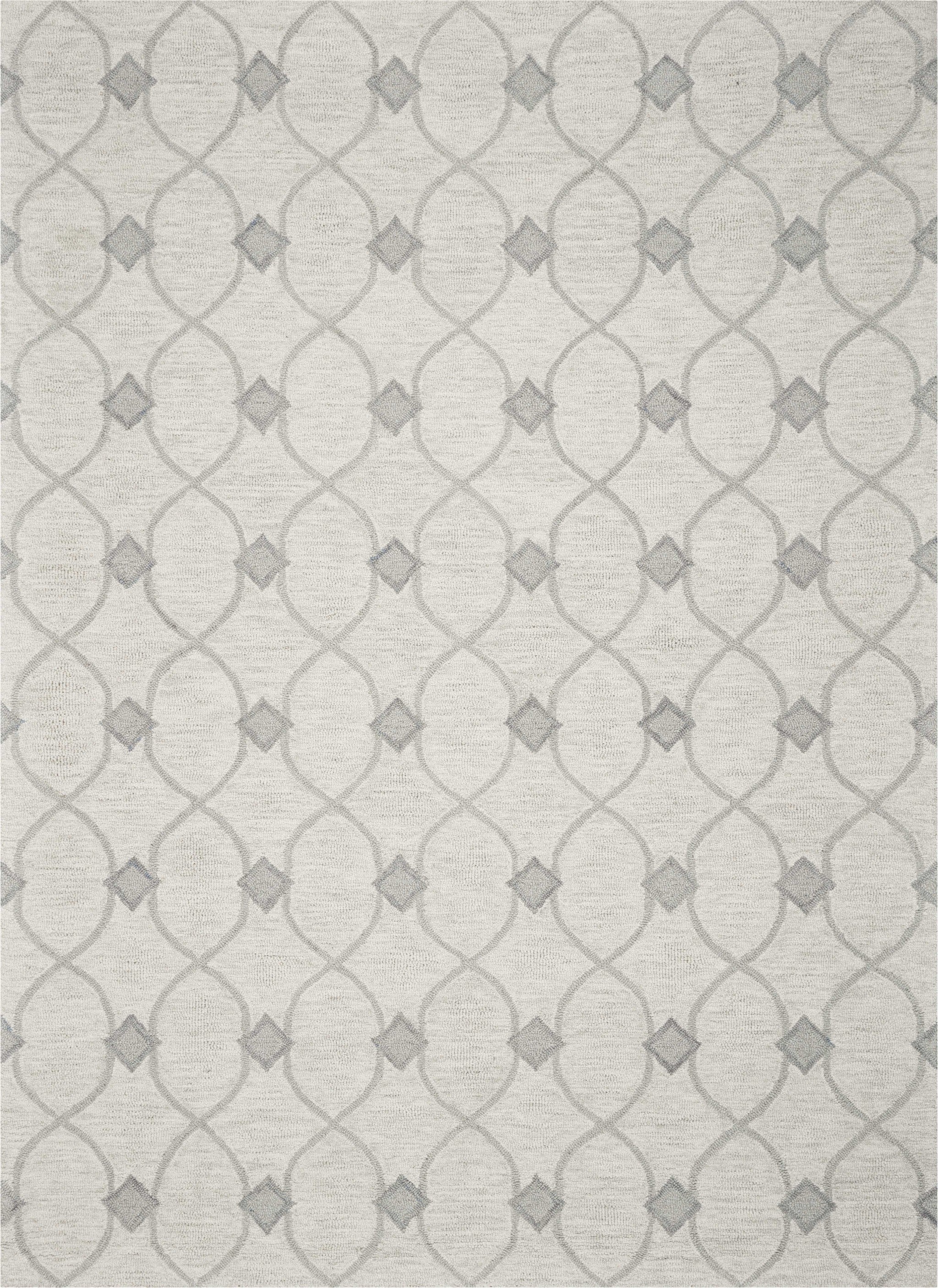 8' X 10' Ivory And Gray Wool Ogee Hand Tufted Area Rug-Area Rugs-DECOROLALA