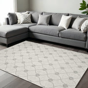 8' X 10' Ivory And Gray Wool Ogee Hand Tufted Area Rug-Area Rugs-DECOROLALA