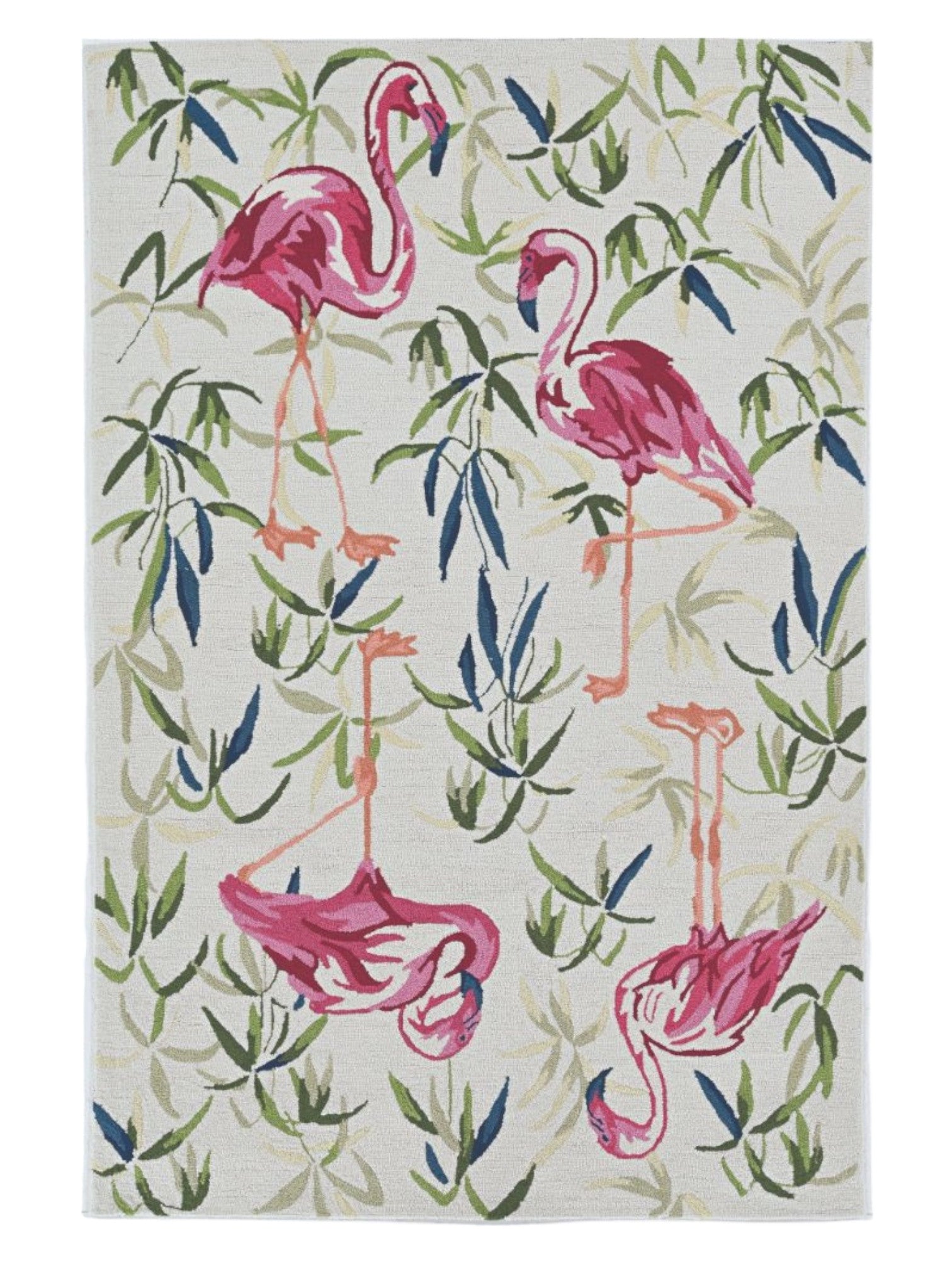 8' X 10' Ivory And Pink Flamingo Hand Hooked Area Rug-Area Rugs-DECOROLALA