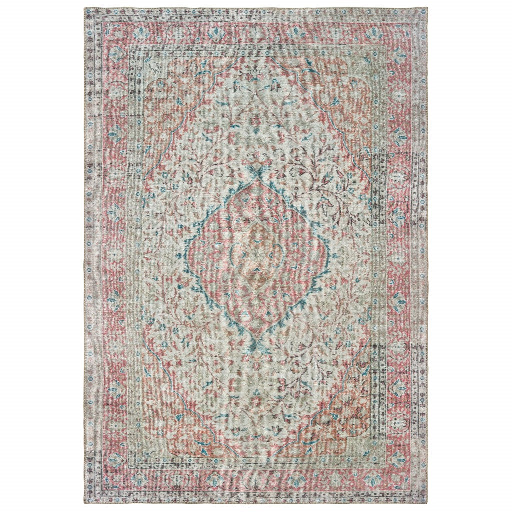 8' X 10' Ivory And Pink Oriental Area Rug-Area Rugs-DECOROLALA
