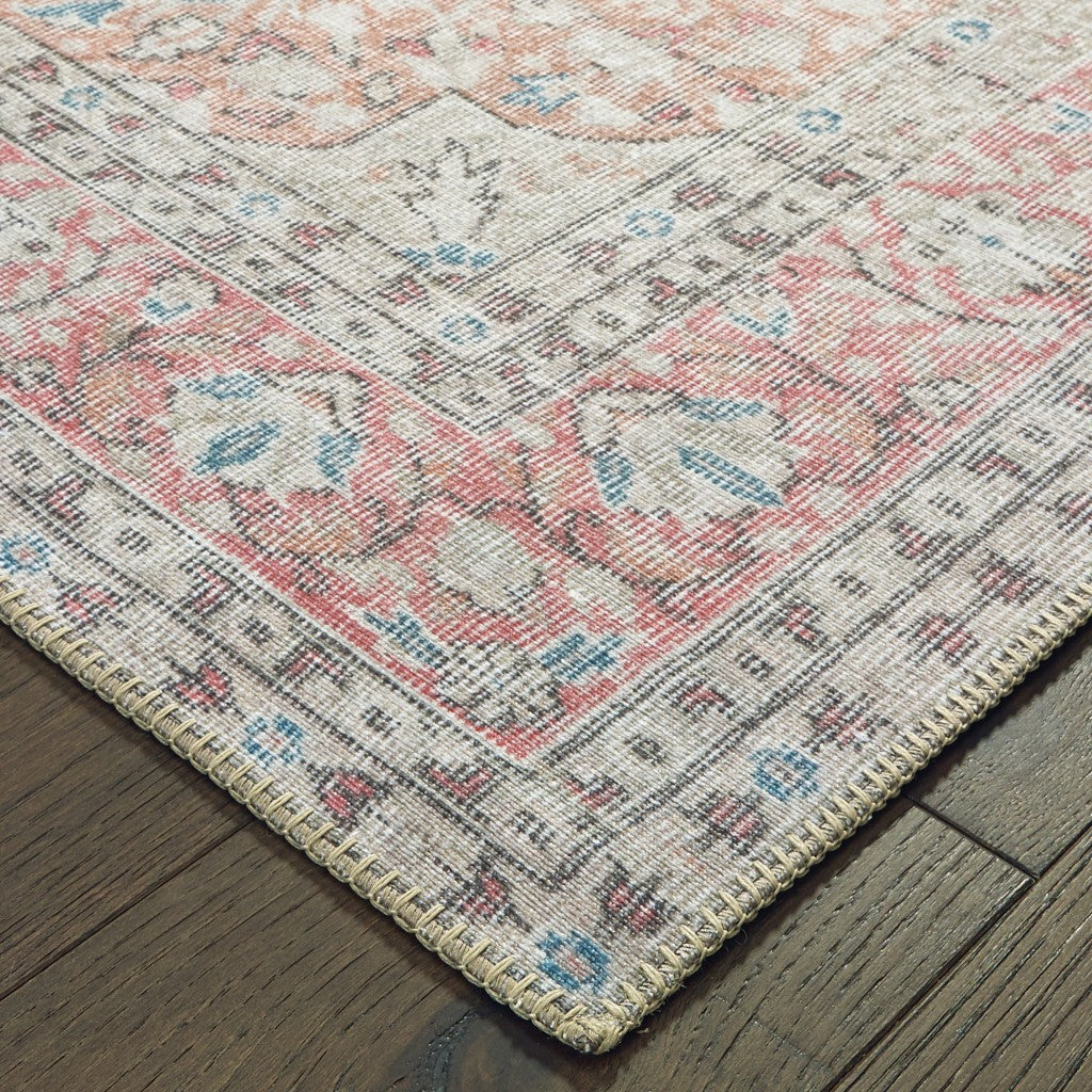 8' X 10' Ivory And Pink Oriental Area Rug-Area Rugs-DECOROLALA