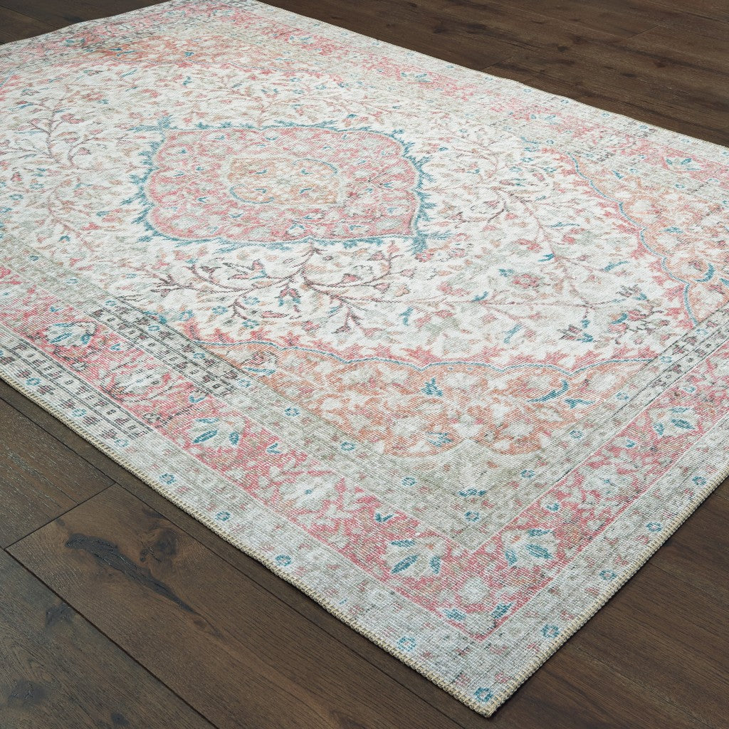 8' X 10' Ivory And Pink Oriental Area Rug-Area Rugs-DECOROLALA